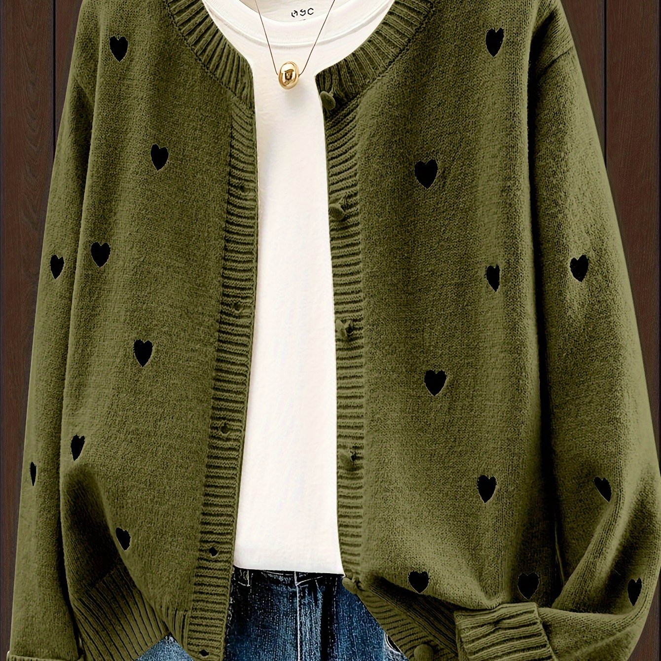 E-shop Niedliches Herz-Stickerei Knopfleiste Strickjacke, Herbst Winter Casual Elegante Damen Offene Strickjacke