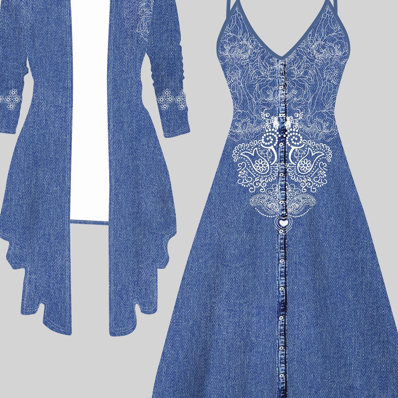 TEMU Plus Size - 3d Printed Four-season Long-sleeved Coat + Halter Dress Two-piece Set, Classic Totem Print, Casual And Individual Style, Christmas