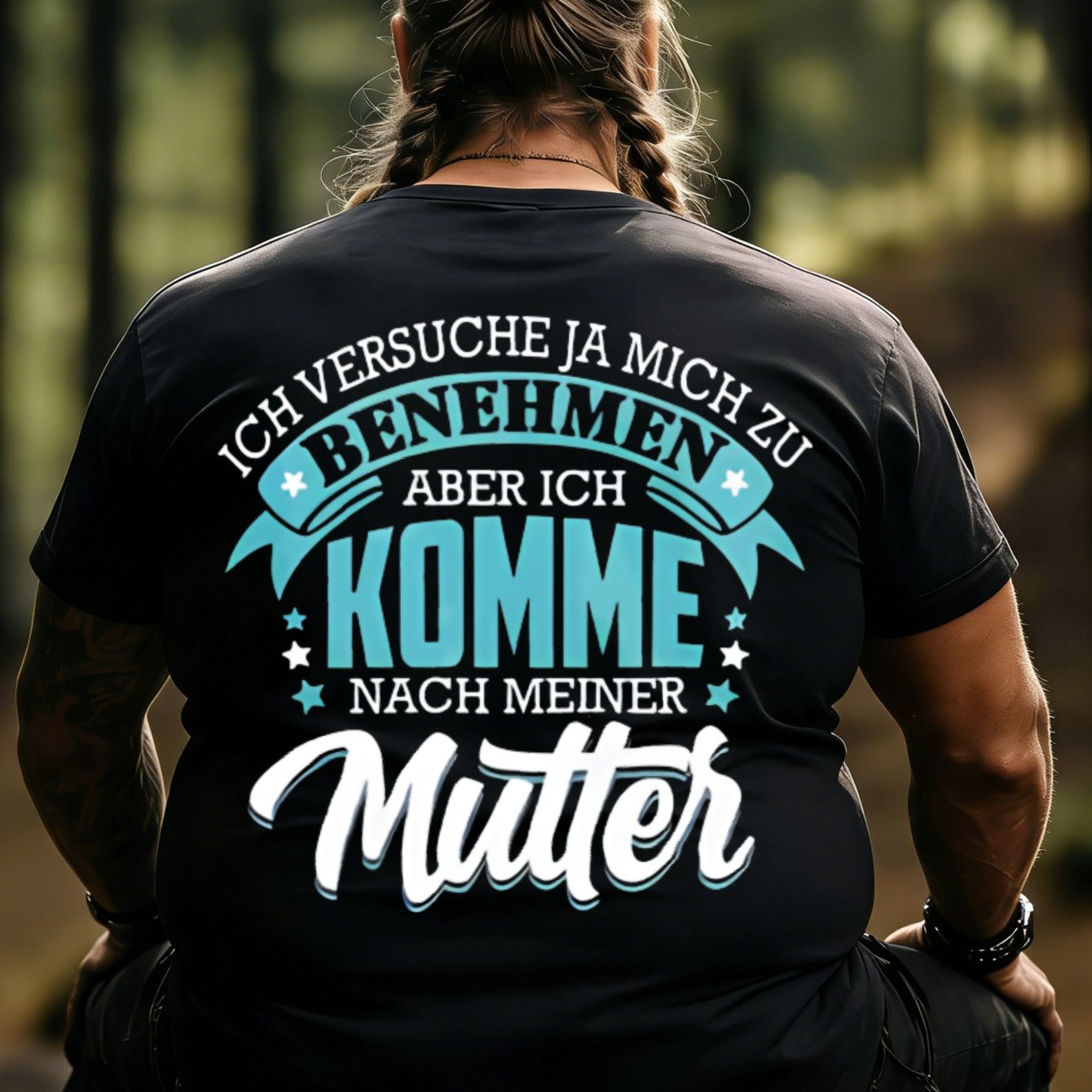 Men's T-shirt Black German Text Try To But I Casual Wear For Everyday Use, Plus Size