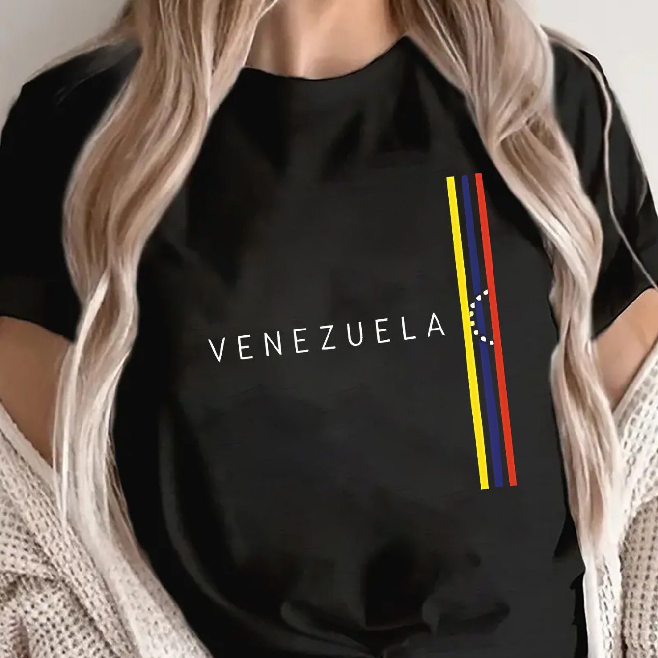 TEMU Camiseta de poliéster con de Venezuela para uso casual, diseño y duradero, para salidas , hogar o viajes, con colores llamativos y ajuste