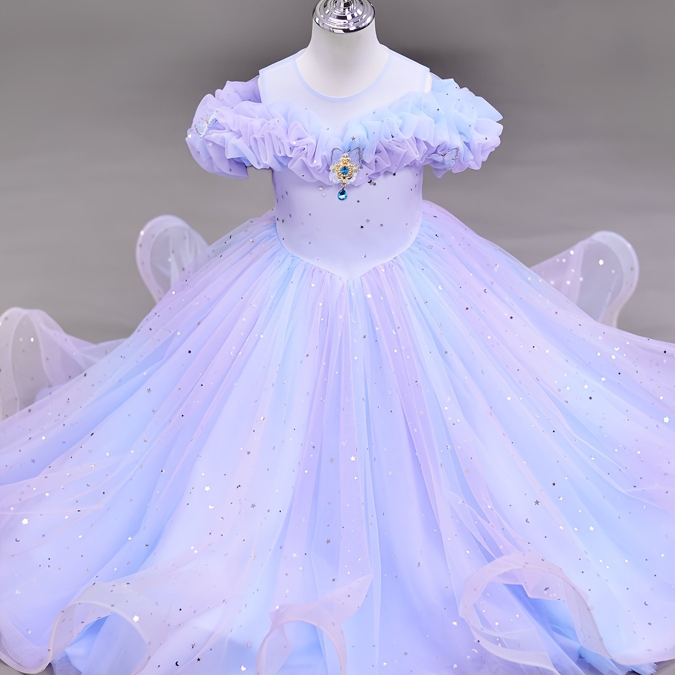Image of Girls' Evening Dress Summer Style Little Girl Princess Dress Wear Floral Sequined Dress Birthday Party Performance Outfit