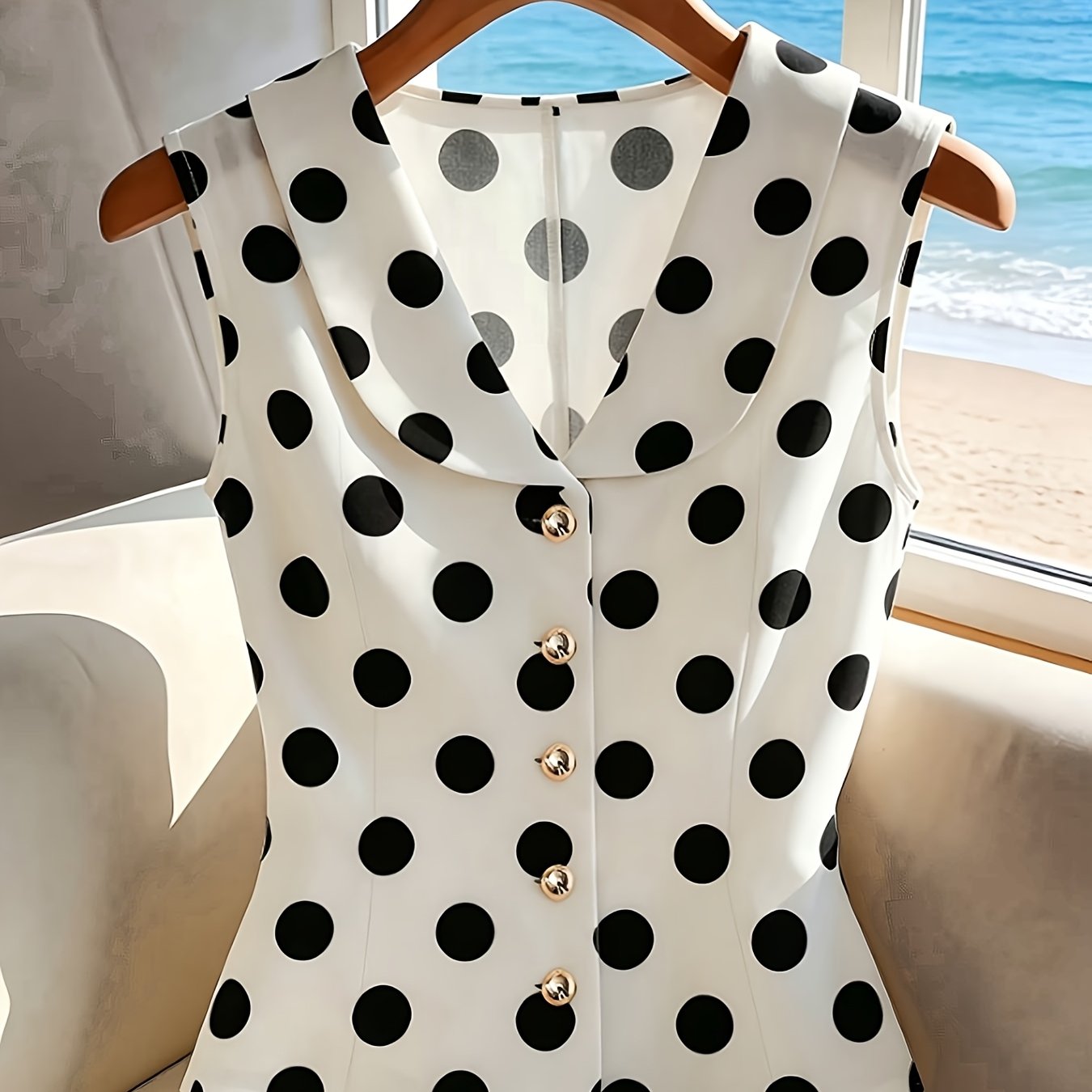 TEMU Elegant Sleeveless Polka Dot Top, Stylish Summer Office Shirt For Women
