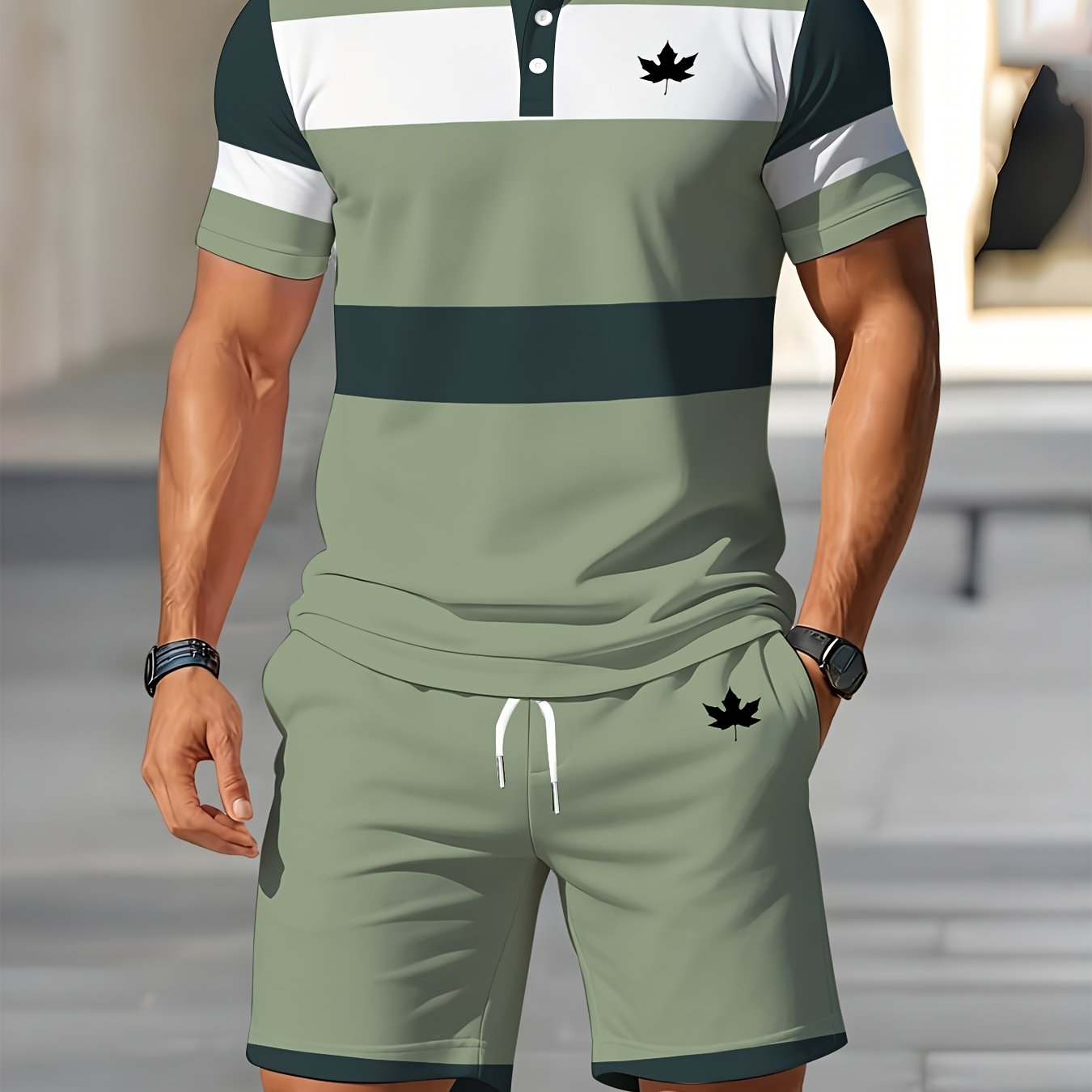 TEMU Completo da con polo a righe e pantaloncini, per l'uso e lo sport casual. Disponibile in tre rinfrescanti combinazioni di colori con design . un