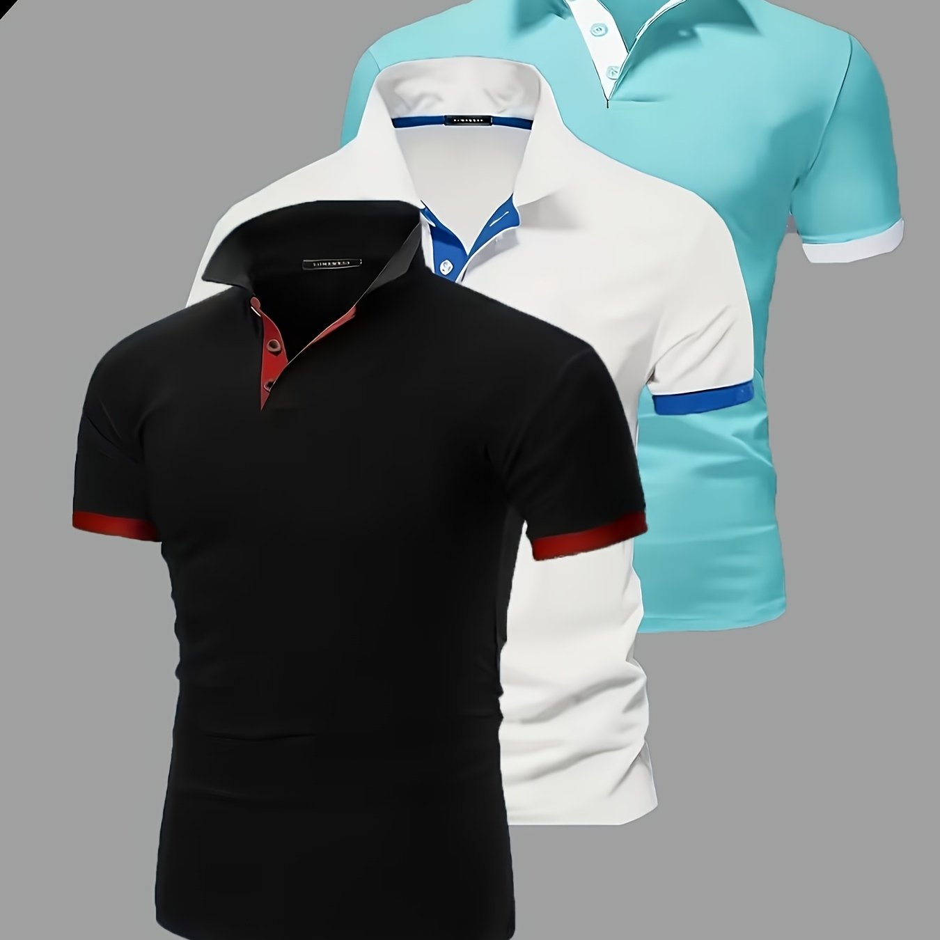 TEMU 3pcs Men's Color Block Slim Fit Short Sleeve Shirt Summer Breathable Lapel Casual T-shirt Business Versatile Top