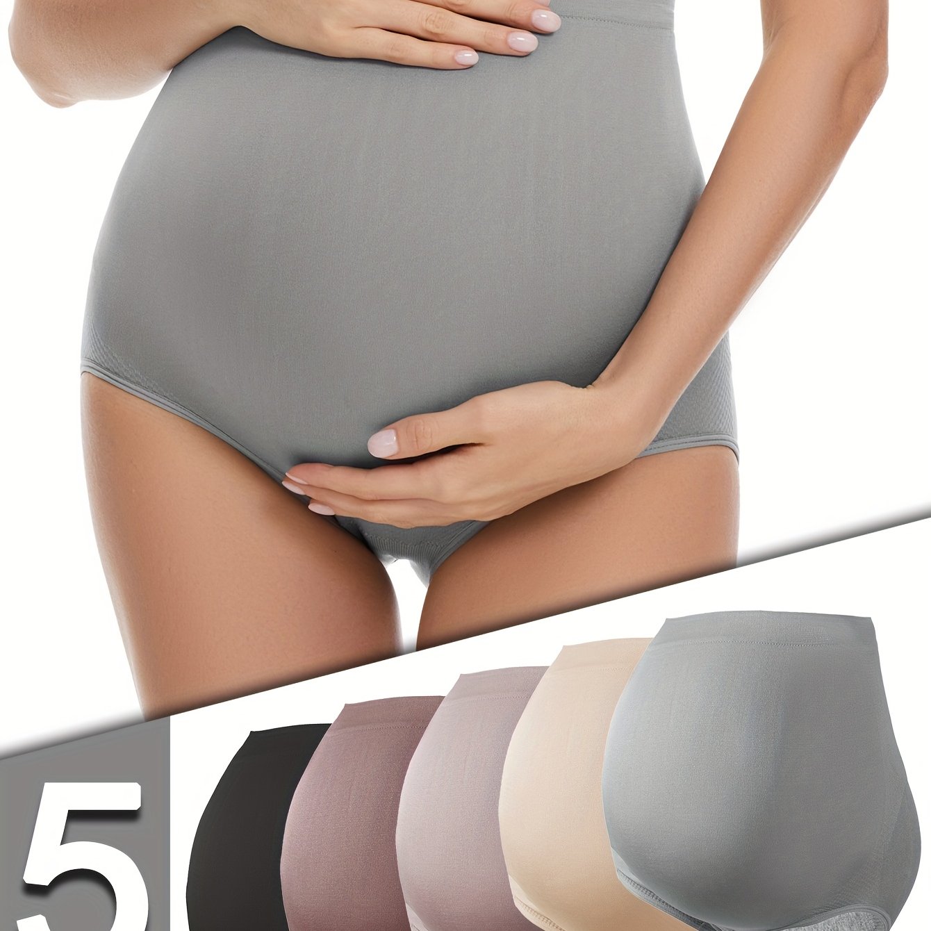 5pcs Maternity Seamless High-waisted Triangle Panties, Anti-peek Underwear, Nylon, For Second And Third , Solid Color, Breathable, Non-restrictive, Comfortable, High- Layer Leggings