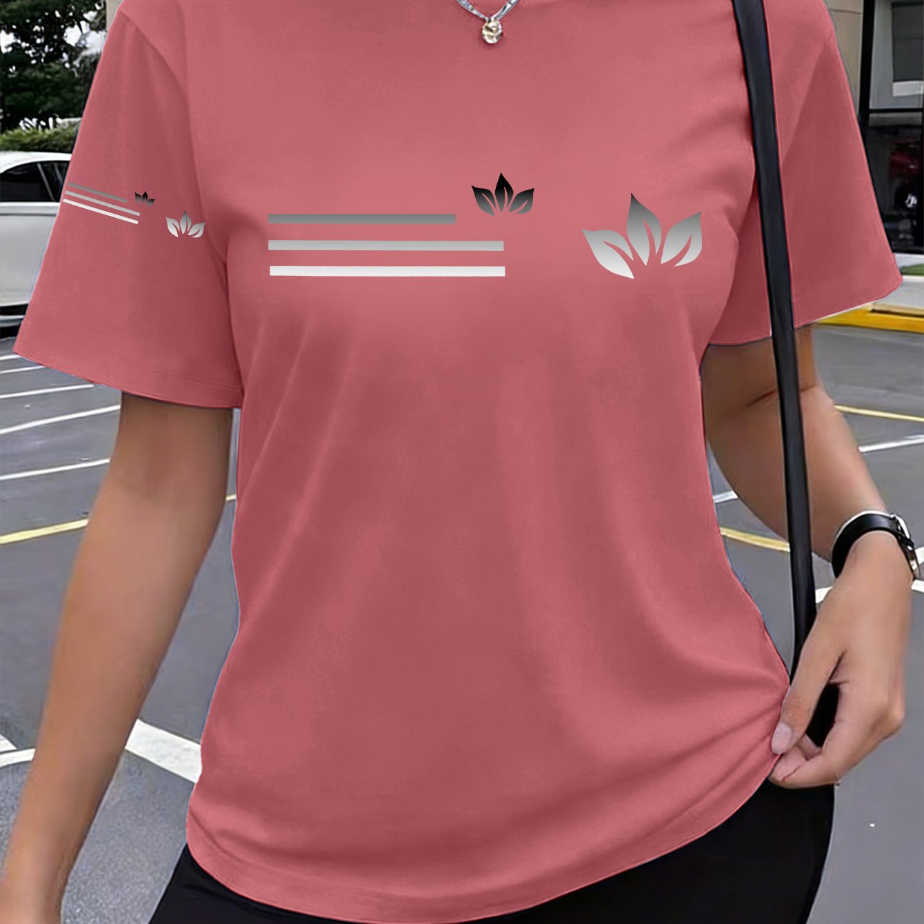 TEMU 1pc Minimalist Black And White Print, Cool- High-end Style, New Y2k Style, Single-sleeve Printed Women's Sportswear, Summer Comfortable And