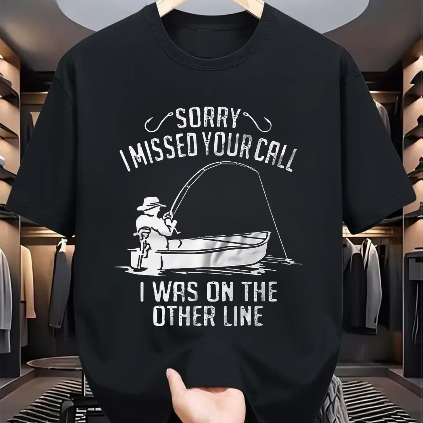 TEMU 1pc Fishing Boat Print Men's T-shirt "sorry I Your Call" Size 100 Men's Summer Fishing Lover Gift For Men Angler Fisherman Graphic Crew Neck