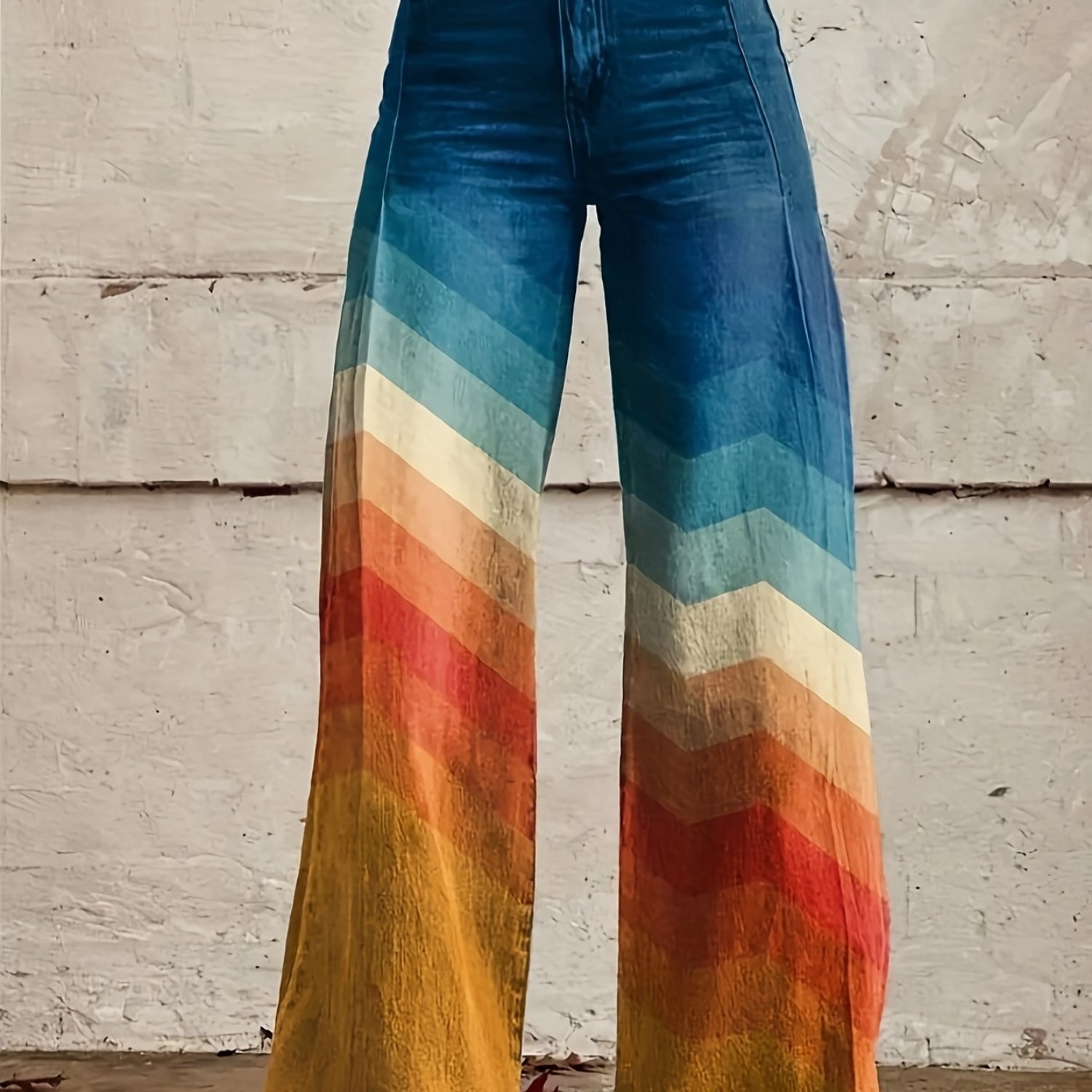Womens Vintage Wide Leg Fashion High Waisted Casual Pants 90s Floral Printed Pull On Baggy Trouser