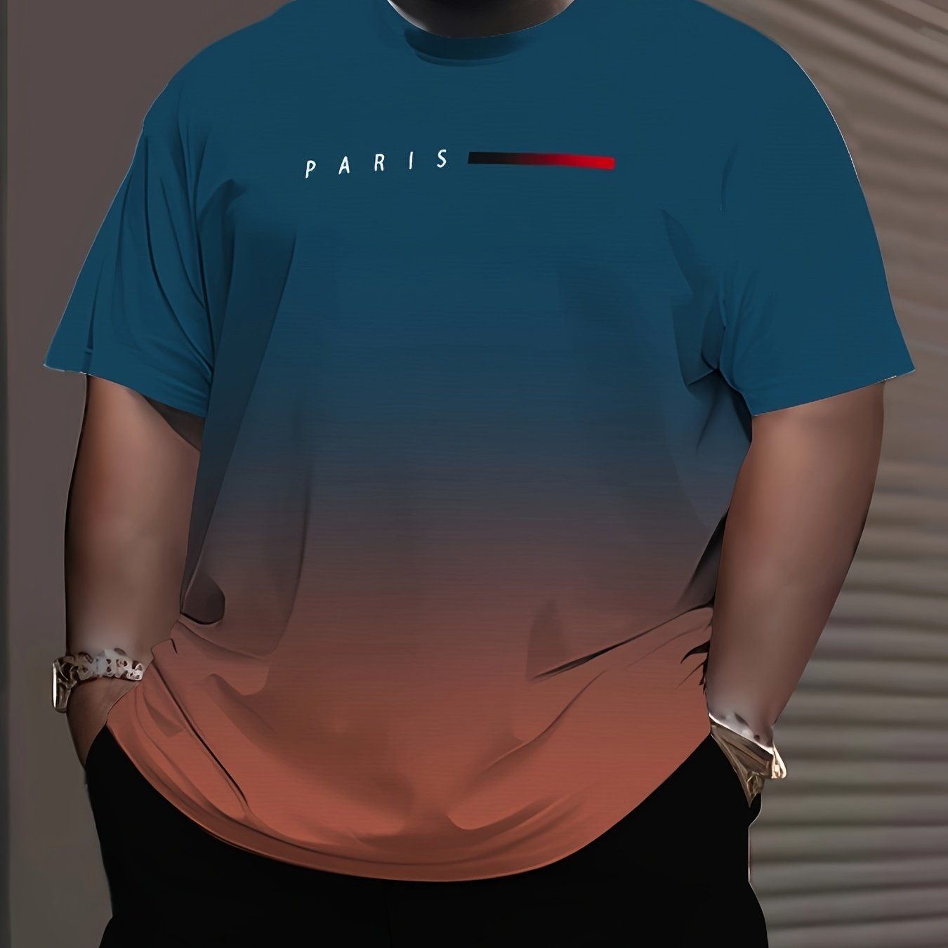 Men's Plus Size Gradient Print T-shirt - Casual & Comfortable, Perfect For Summer, Plus Size