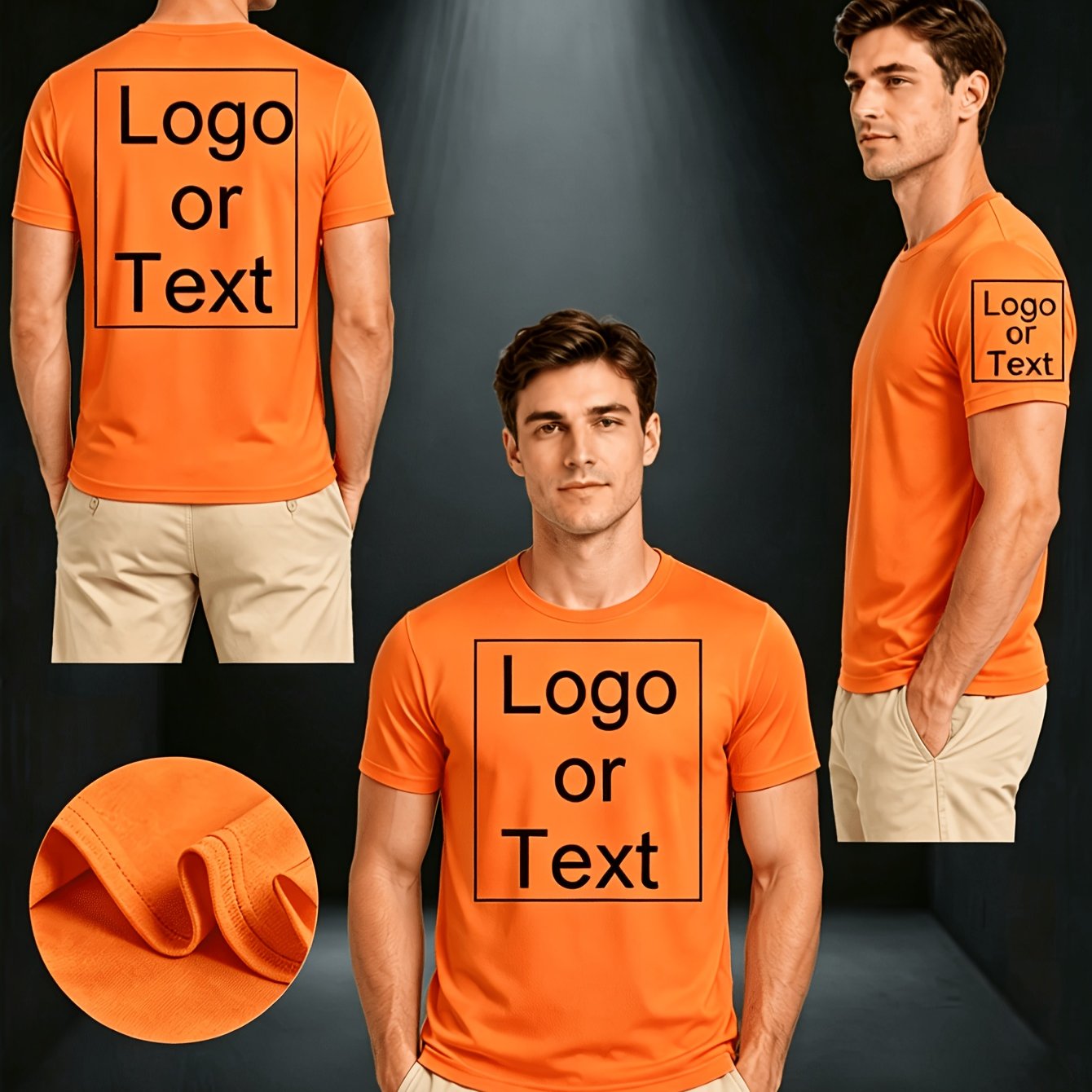 TEMU Customizable Men's Quick- T-shirts 3-part Print Chest, Cuffs, And Back Custom Logo/pattern Lightweight, Breathable, Moisture-wicking, Cool And
