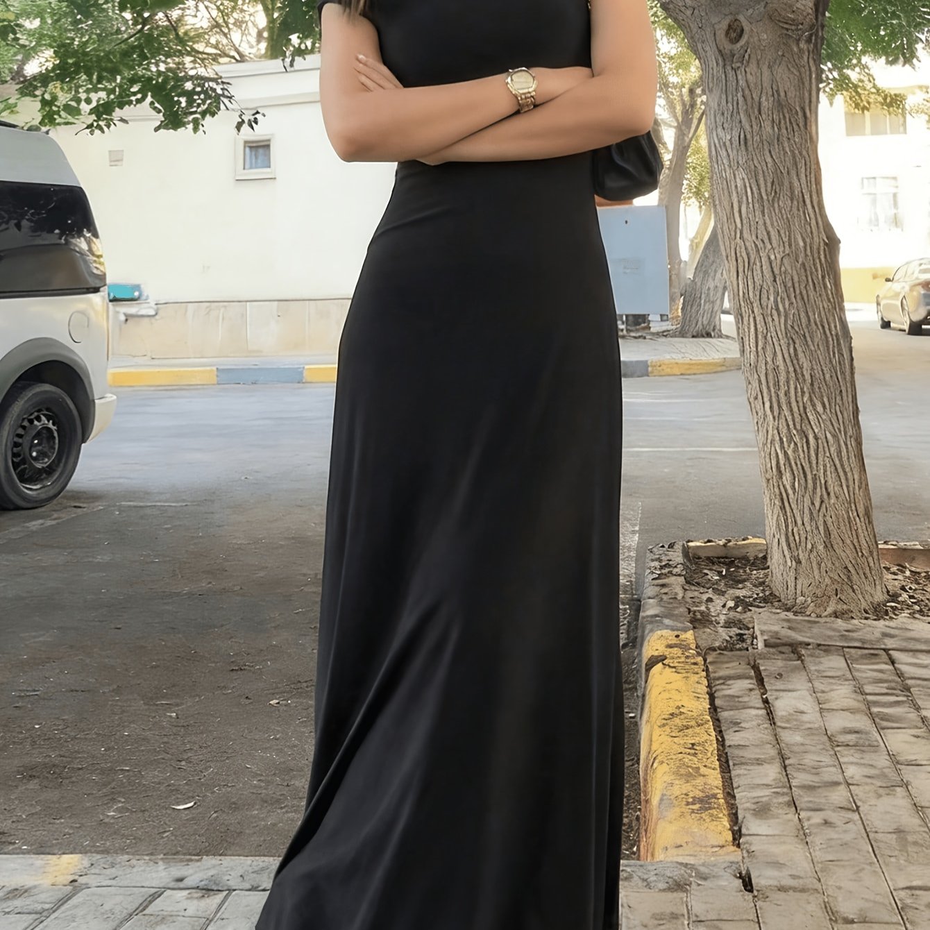 TEMU Inawly Women's Easy Solid Round Neck Short Sleeve Dress, Summer Style
