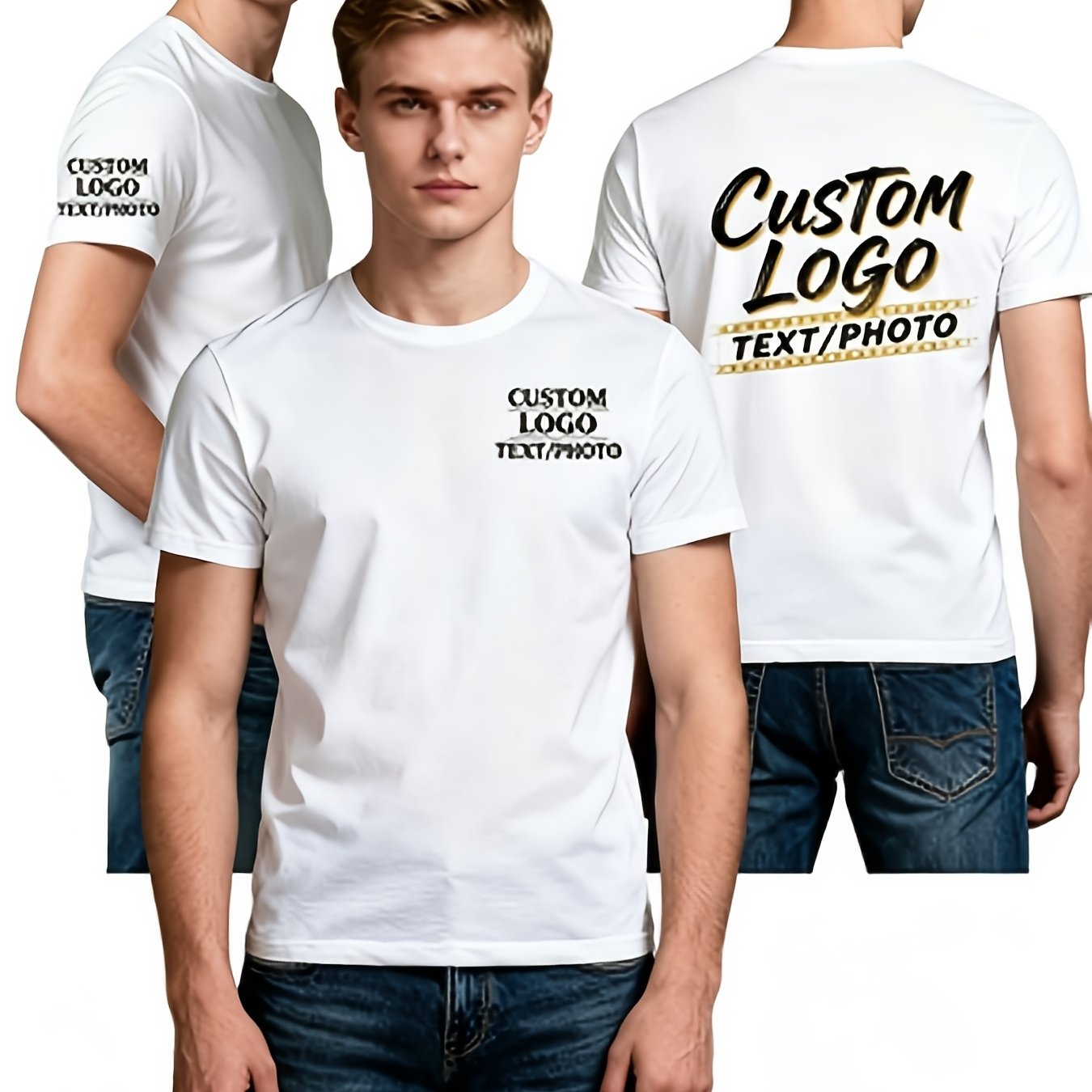 TEMU Men's Blank Short Sleeve, Front And Back Printable, Easy Solid Round Neck Diy Custom T-shirt
