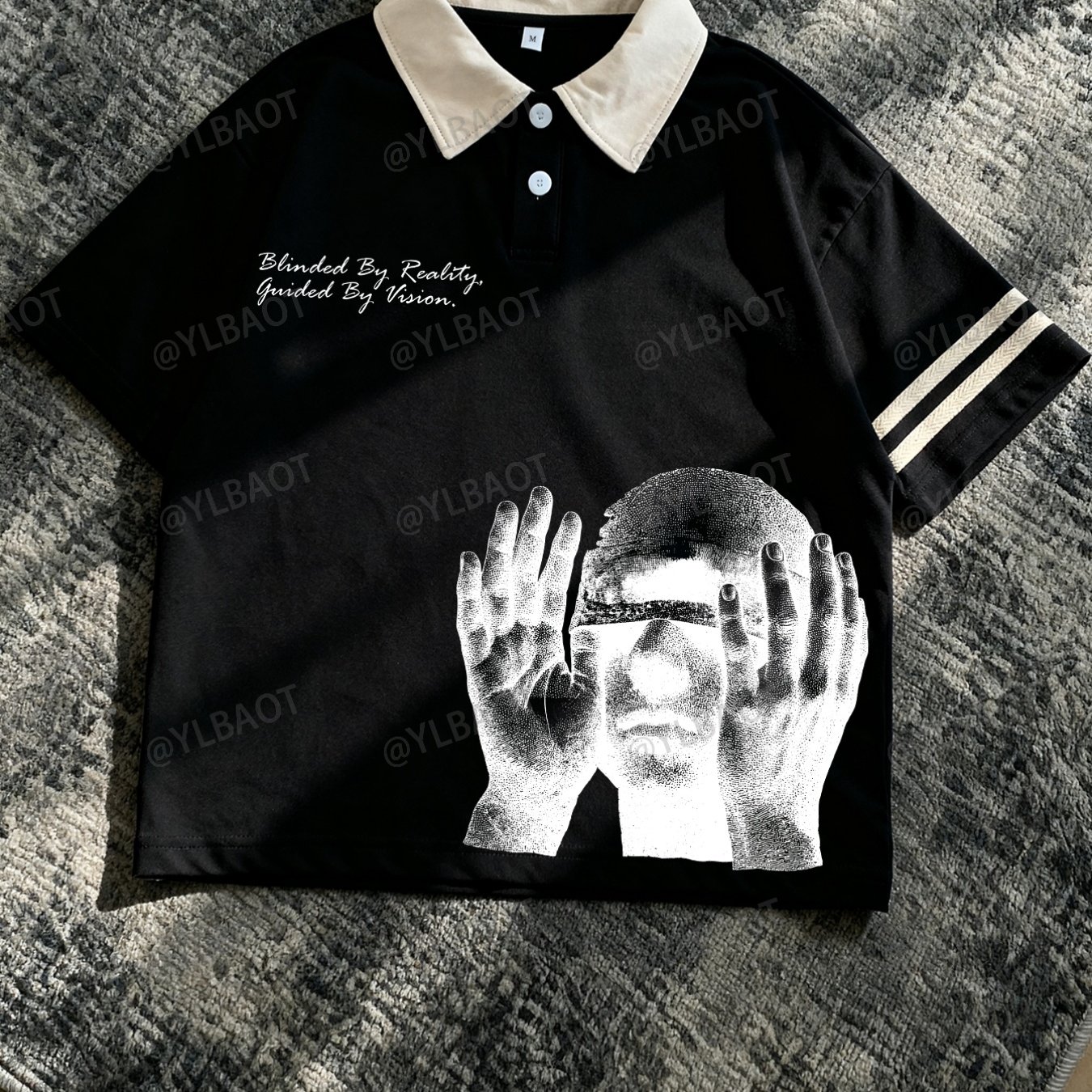 TEMU Short-sleeve Shirt Featuring A Vintage Lapel And Double-stripe Cuffs. The Front Is Printed With A Black-and-white Dotted Illustration Of A