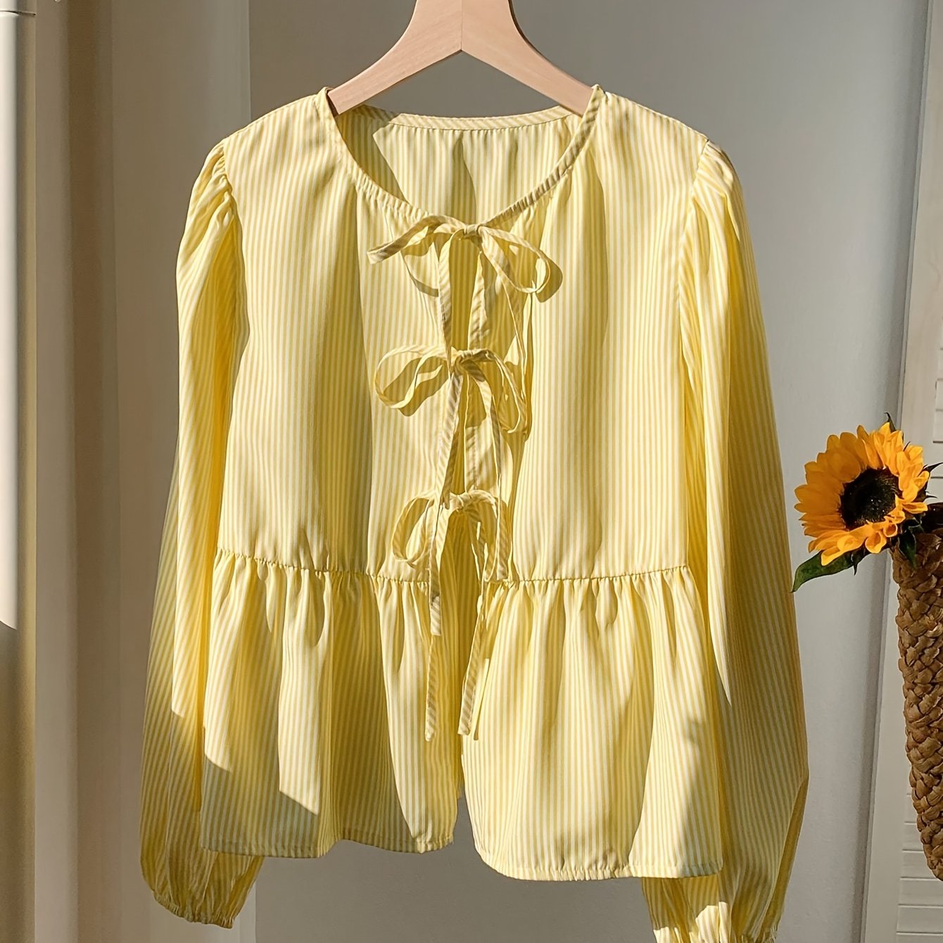 Image of Spring/summer Striped Spaghetti Strap Long Sleeve Casual Commuter Women's Shirt Blouse
