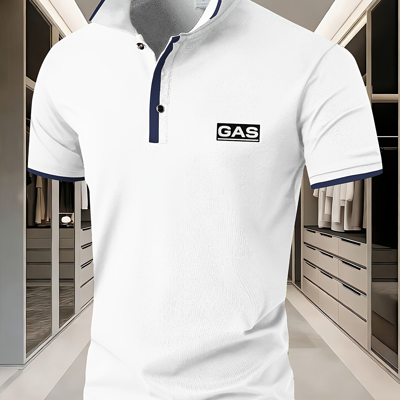 TEMU Popular Business Casual Color-block Lapel Gas Print Short-sleeve Shirt [printed Design - Not Embroidery]