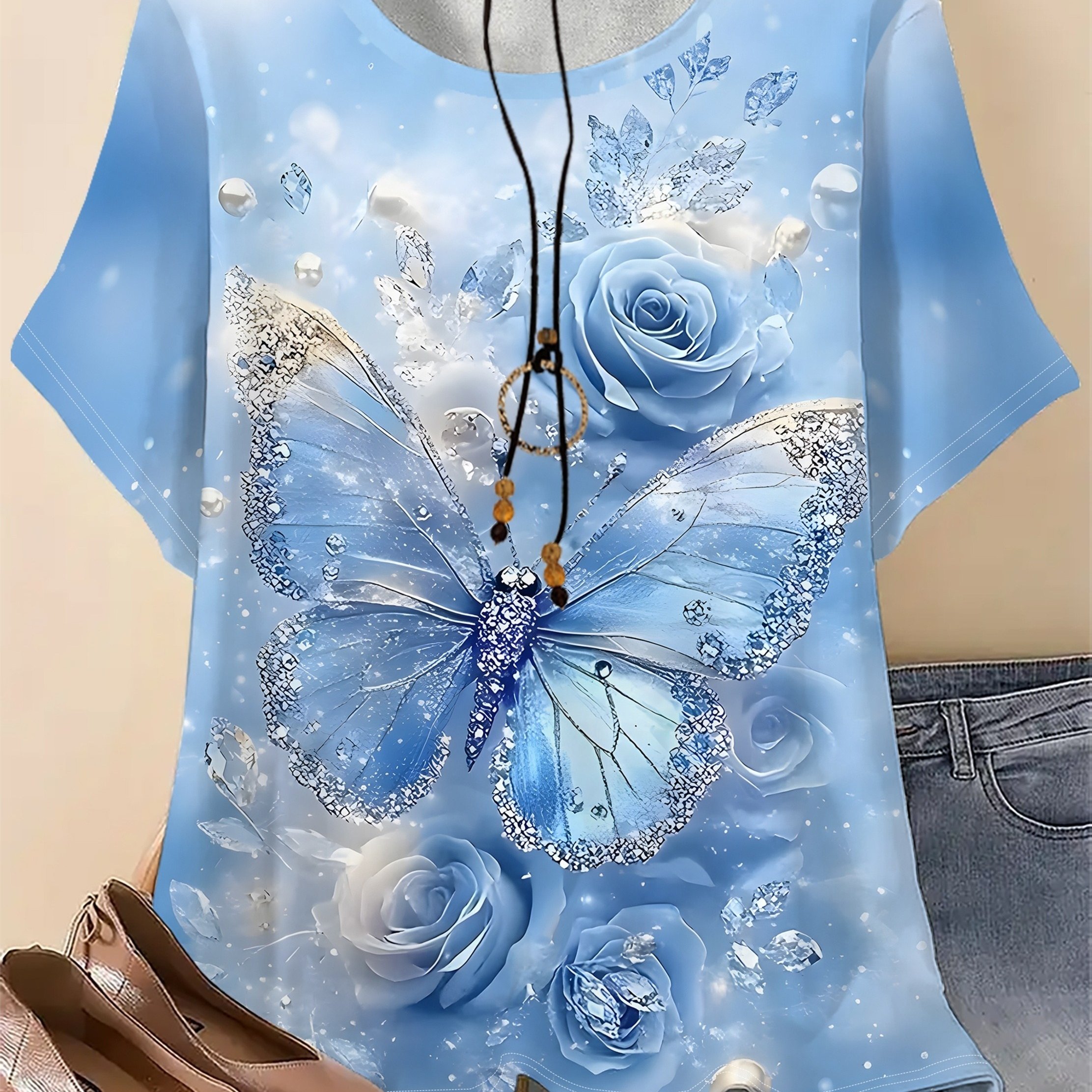 TEMU Plus Size - Plus Size - Plus Size Women's Fashion Floral Pattern Spring/summer Women's T-shirt, Full Print, No Additions