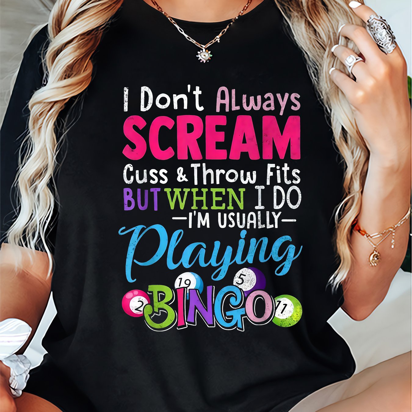 TEMU T-shirt à col ras du cou imprimé « Bingo Lover », T-shirt à manches courtes toutes saisons pour femme, Haut pour femme