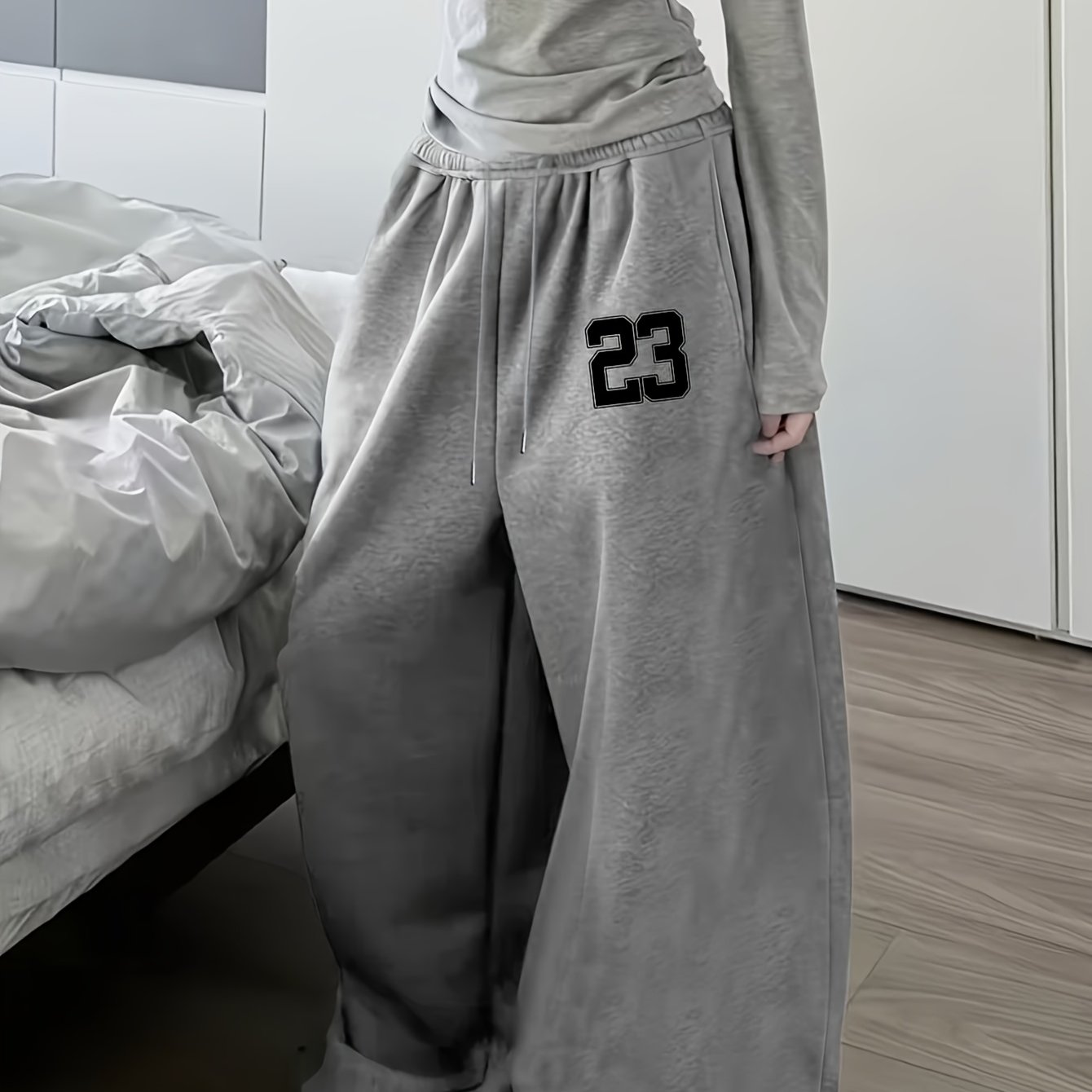 TEMU Women's Trendy Digital 23 Printed Casual Sweatpants, Women's Loose Sweatpants With Number 23 Print, Drawstring Design Comfortable And Coverage,