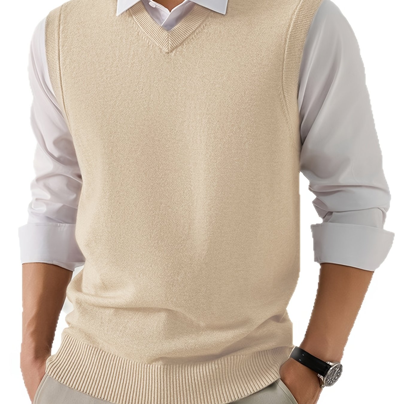 TEMU Men's Vest Spring Autumn New Solid Color Sweater V-neck Knit Pullover Sleeveless Outerwear Vest