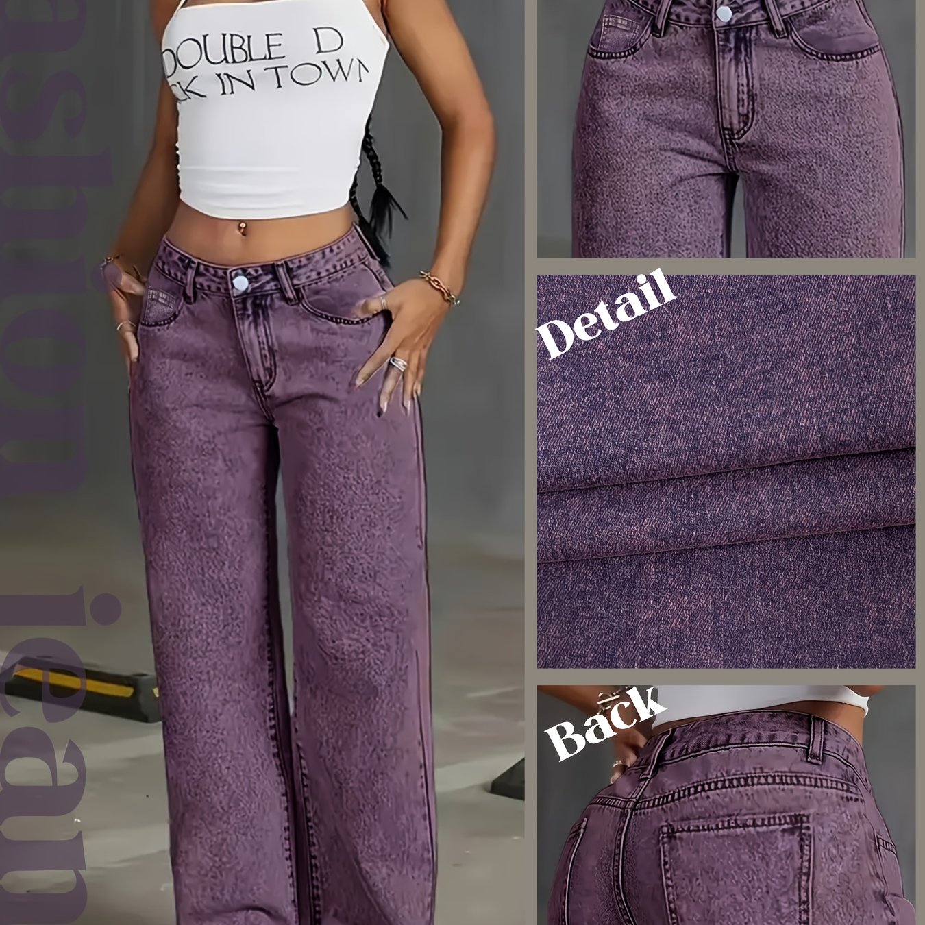 Image of Women's Fashionable Stretch Purple Denim Long Pants, Easy And Trendy Straight Casual Pants, Suitable For , Perfect For Work, Dates, Shopping, , Camping, Comfortable And Versatile Slim-fitting Pants