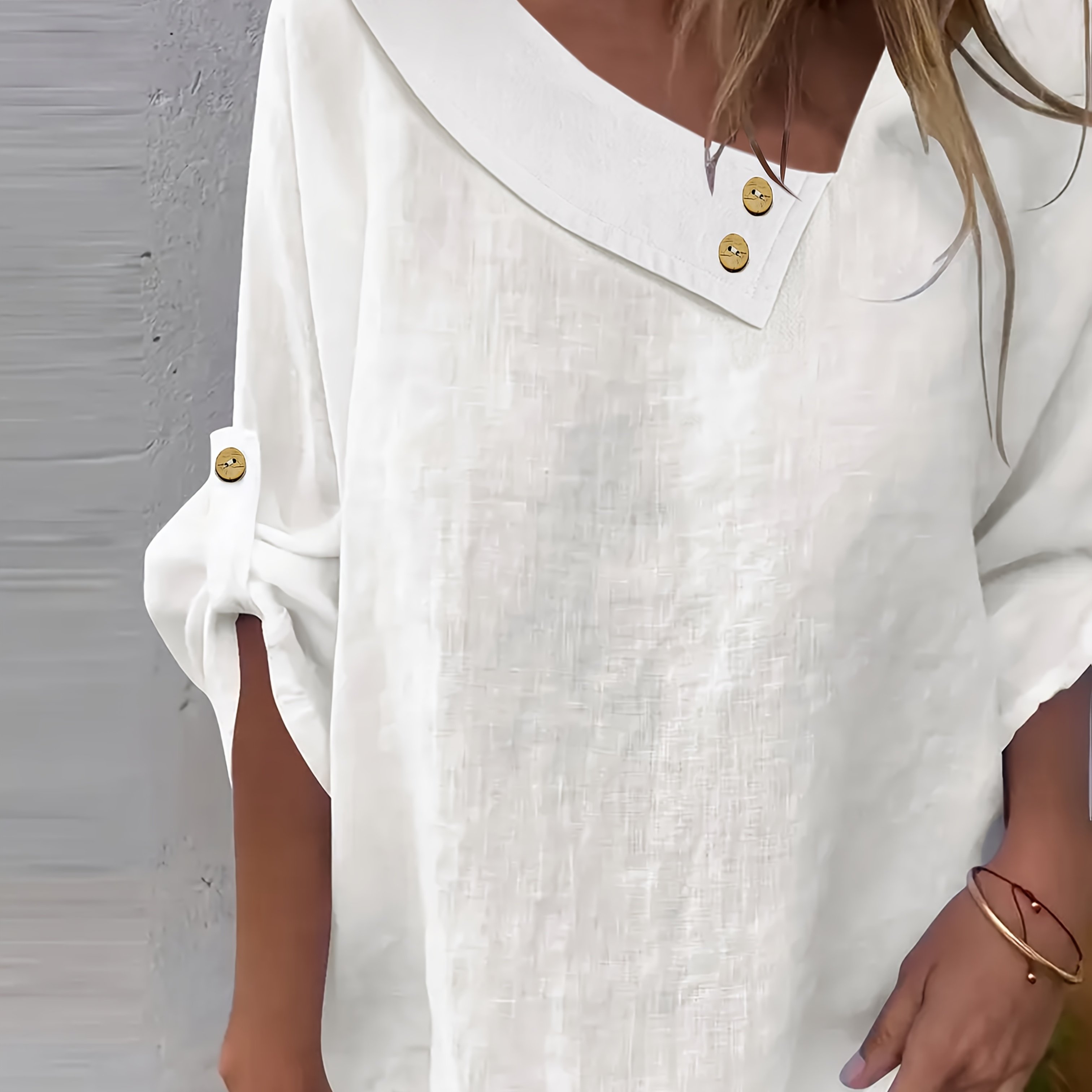 Stylish Women's Elegant Solid Color Asymmetrical Neck Long Sleeve Loose Casual Shirt For Spring And Summer