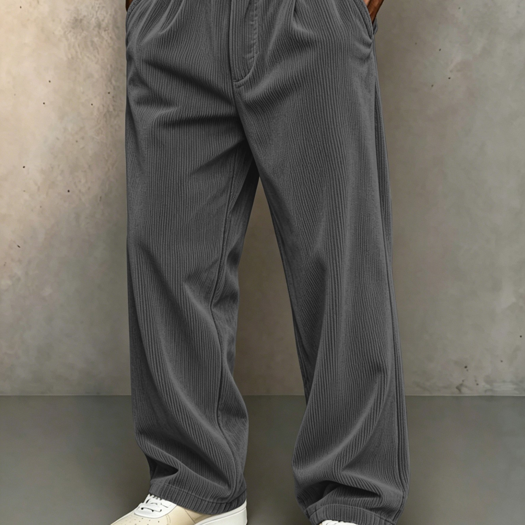 TEMU Men's Corduroy Casual Trousers - Button Closure With Concealed Zipper Design, Side Pockets, Soft And Comfortable, Lightweight And Breathable,