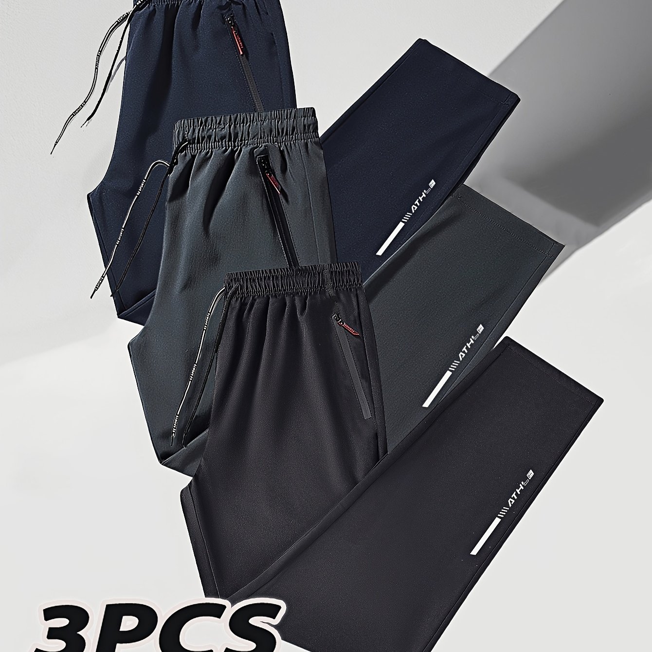 New Style Of 3pcs Men's Plus-size Casual Pants For Spring And Summer, Designed For Larger Builds, Suitable For Sports And Running, Plus Size