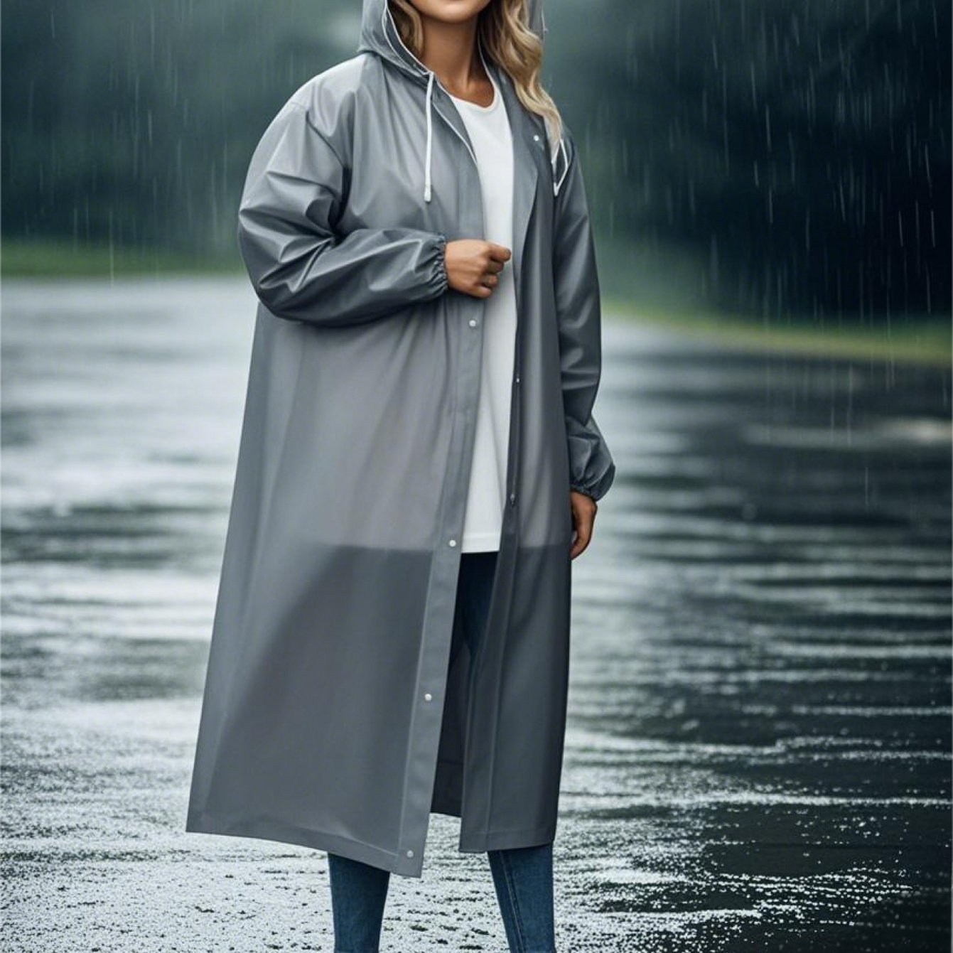 Image of This Portable Grey Raincoat For Adult Women, Made From Windproof And Eva With An -one Design, You From . Lightweight And Handy, Ideal For Cycling, Hiking, And Daily Trips