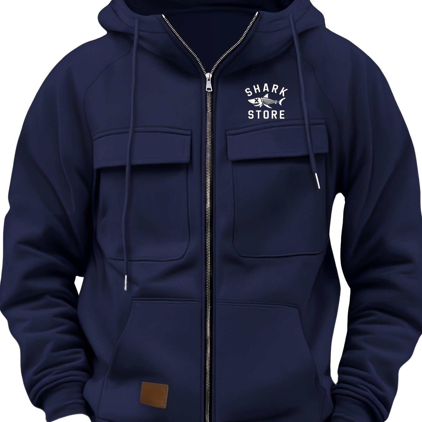 TEMU Men's Autumn/winter Long Sleeve Zip-up Jacket With Drawstring Hood, Pockets, And "sharkstore" Letter Graphic. Soft Long Sleeve Hooded Sweatshirt