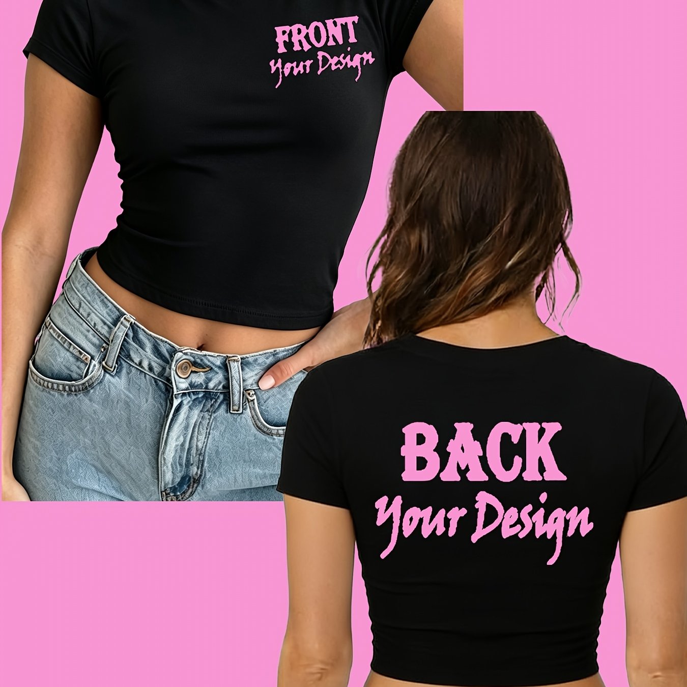 TEMU Custom-made T-shirt With Casual, Fashionable, And Versatile Short Sleeves, High Waist, And Double-sided Print. For