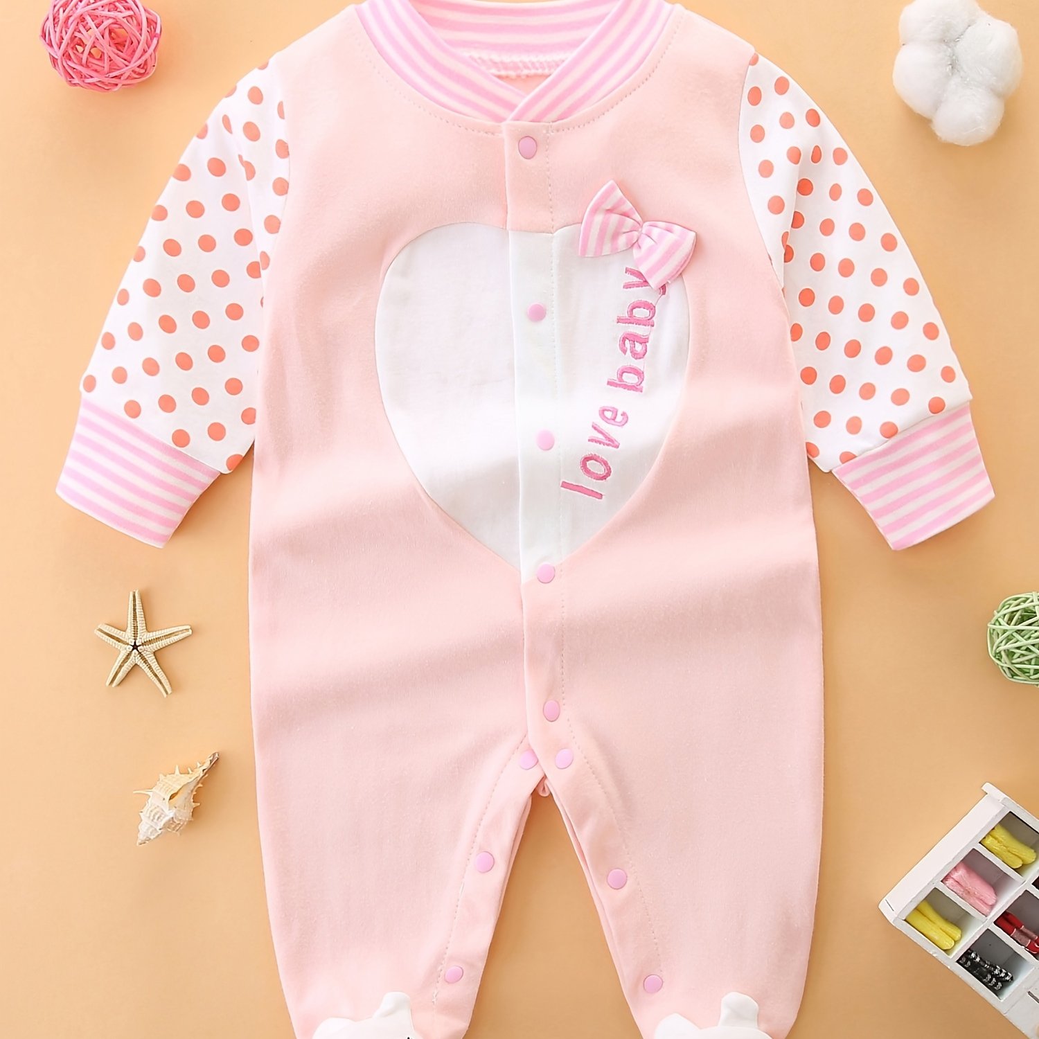 Image of Baby Jumpsuit Autumn Pure Long-sleeved Newborn Baby Cute Pink Romper Baby Autumn Clothes Footed Crawling Suit, For Outdoor
