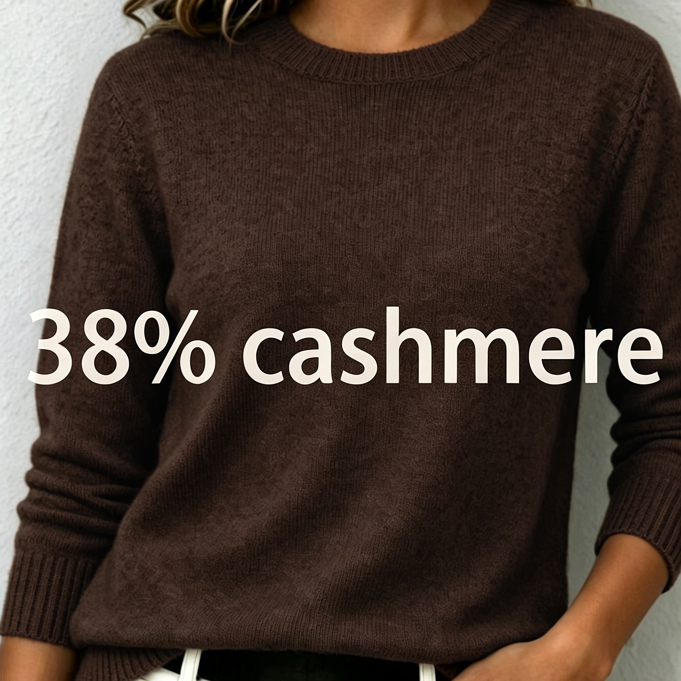 TEMU Pull pour femme en à col ras du cou et manches longues, texture pelucheuse, , confortable et de , t-shirt, haut pull de couleur unie à coupe ,
