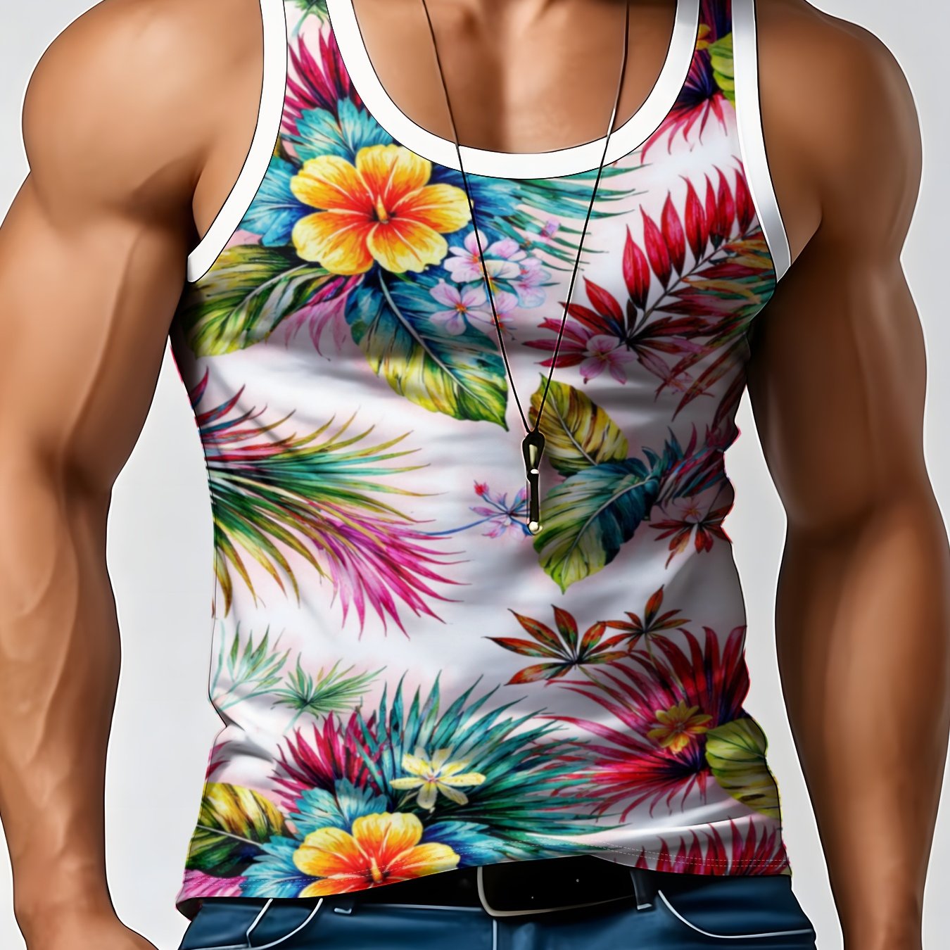TEMU Men's Regular Fit Geometric Pattern Vest, Breathable Crew Neck Sleeveless, Lightweight Casual Summer Top
