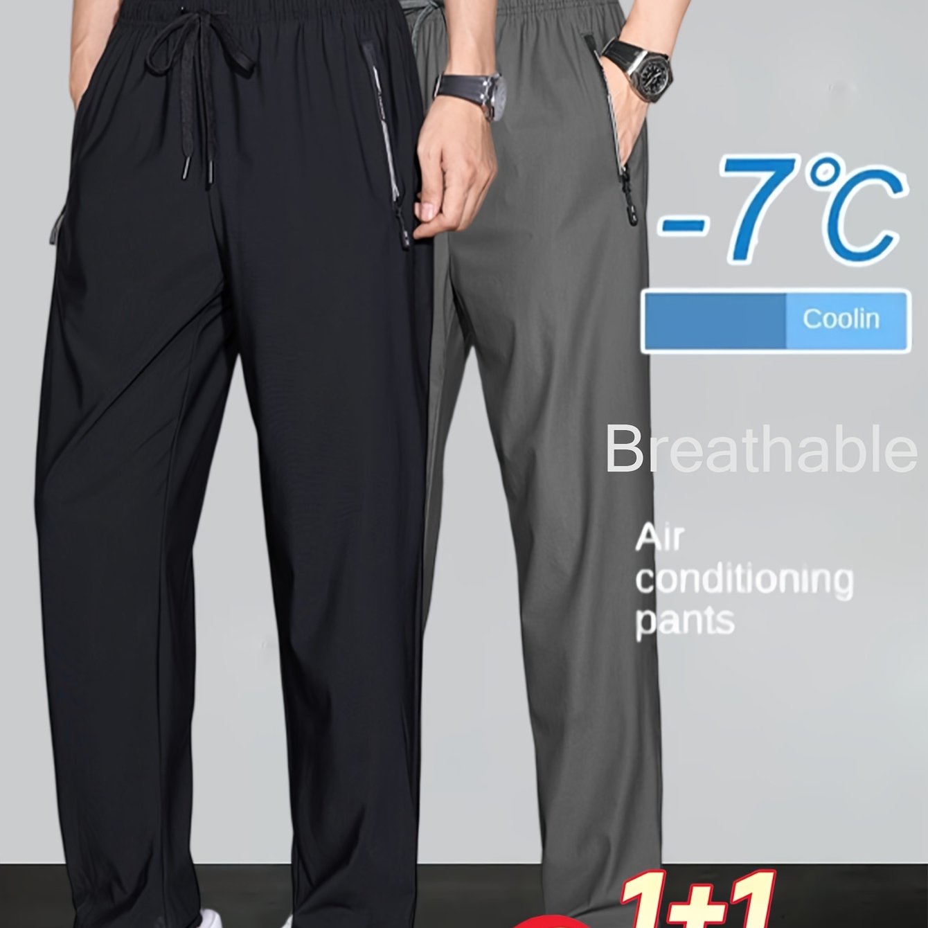 TEMU Trousers For Men High Quality | 2pcs Men's Summer Straight-leg Casual Pants, Lightweight, Breathable, And Quick-drying Cooling Fiber Fabric,