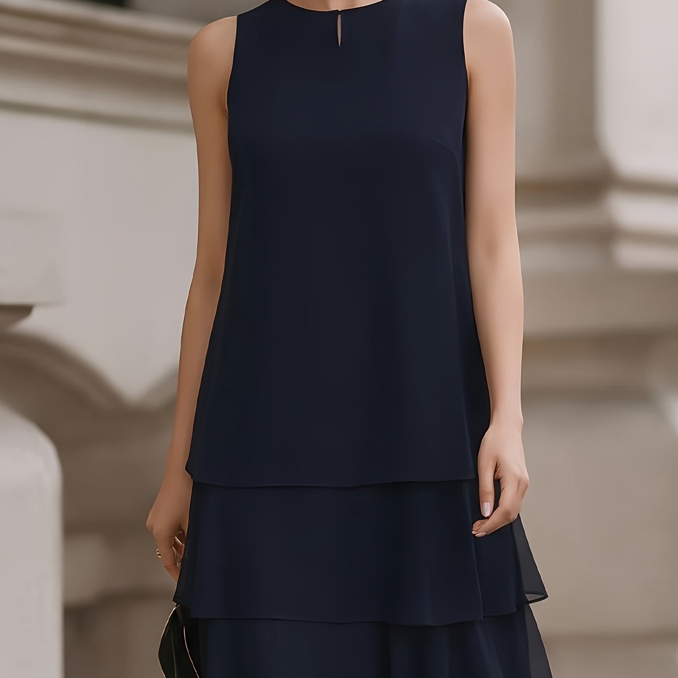 TEMU Elegant Women's Dress, Breathable And Lightweight, With A Layered Chiffon Hem, Gavin