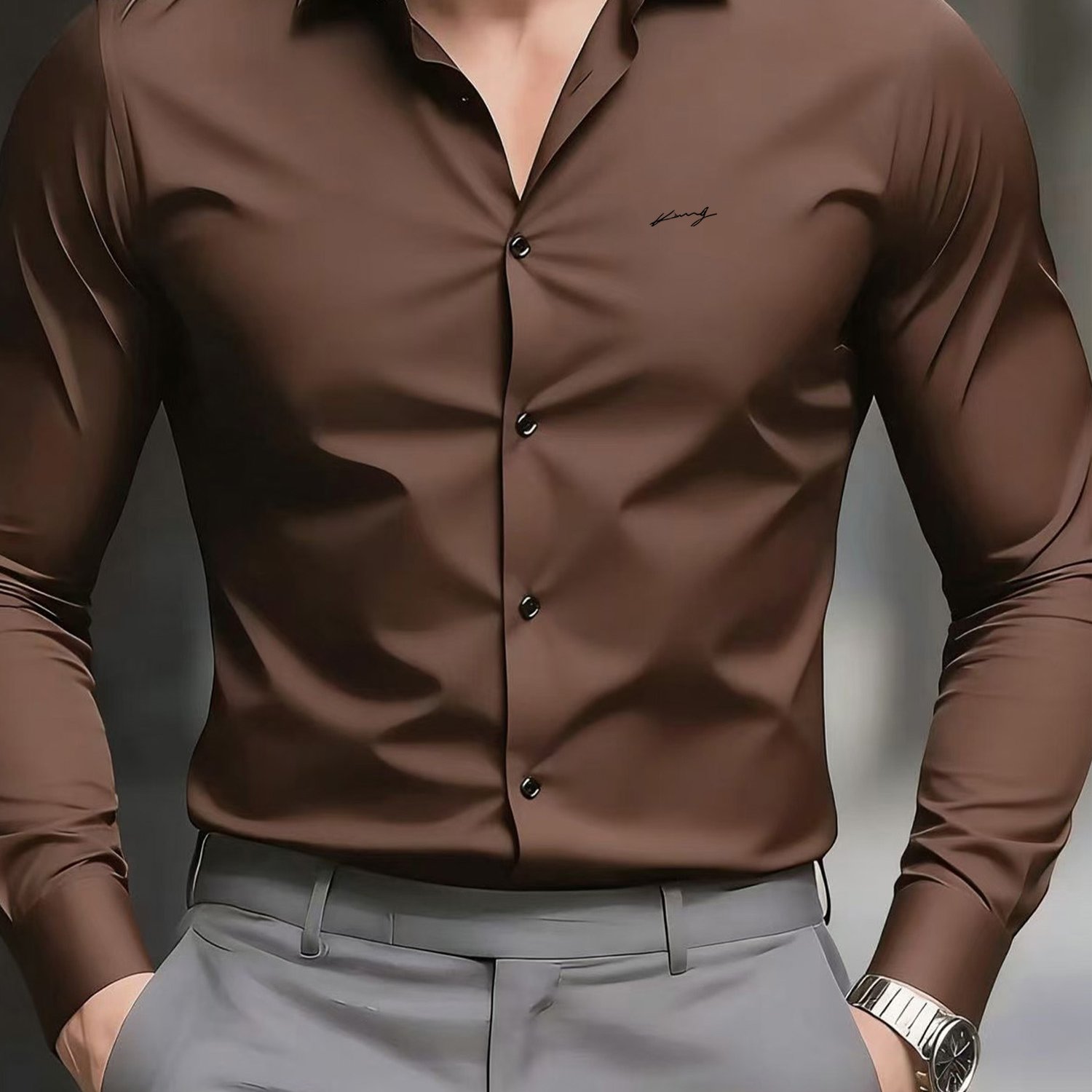 TEMU Internet-famous Men's Shirt With Design, A Versatile Shirt For Young And Middle-aged Men