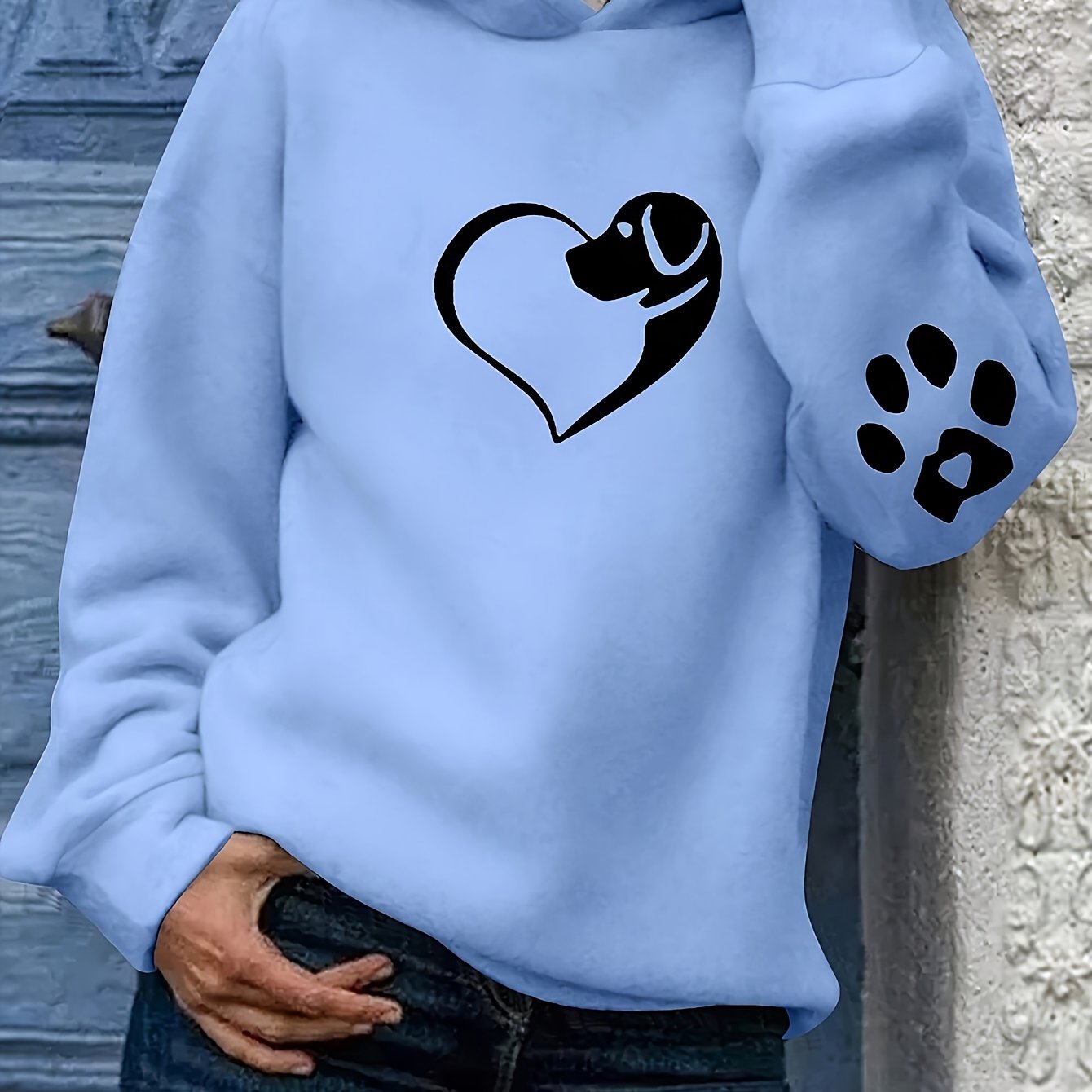Women's Hooded Fleece Sweatshirt With Heart & Paw Print