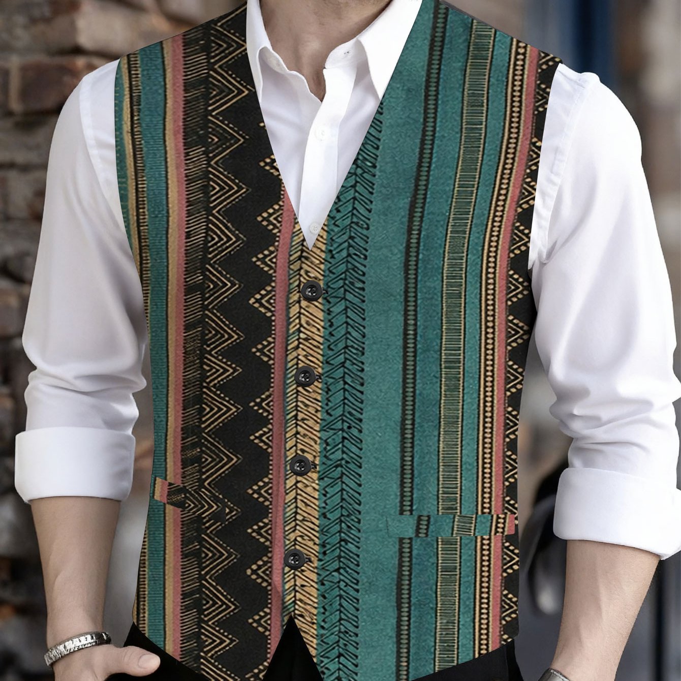 TEMU Standard Size Men's Printed Suit Vest, New Fashionable Casual Button-up Sleeveless Men's Vest, Single Piece Business Stylish Versatile Regular