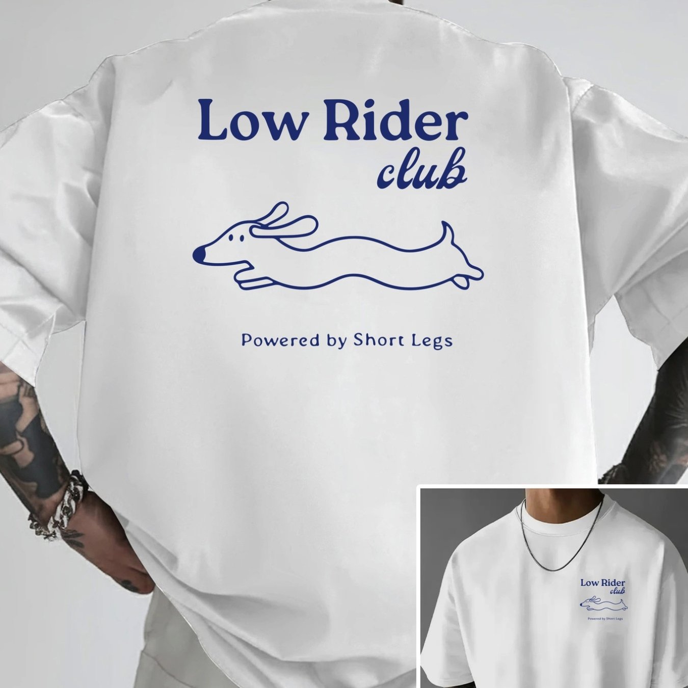 TEMU Men' Shoulder T-shirt, Dachshund, Low Double-sided Pattern Men's Loose Fit T-shirt, Style Men's Clothing, 1pc Men's Essential Front And Back