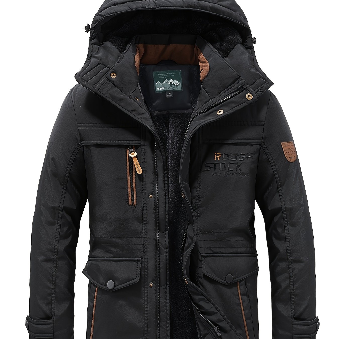 TEMU Winter Outdoor Padded Coat With Detachable Hood, Thickened And -lined, Warm Casual Jacket