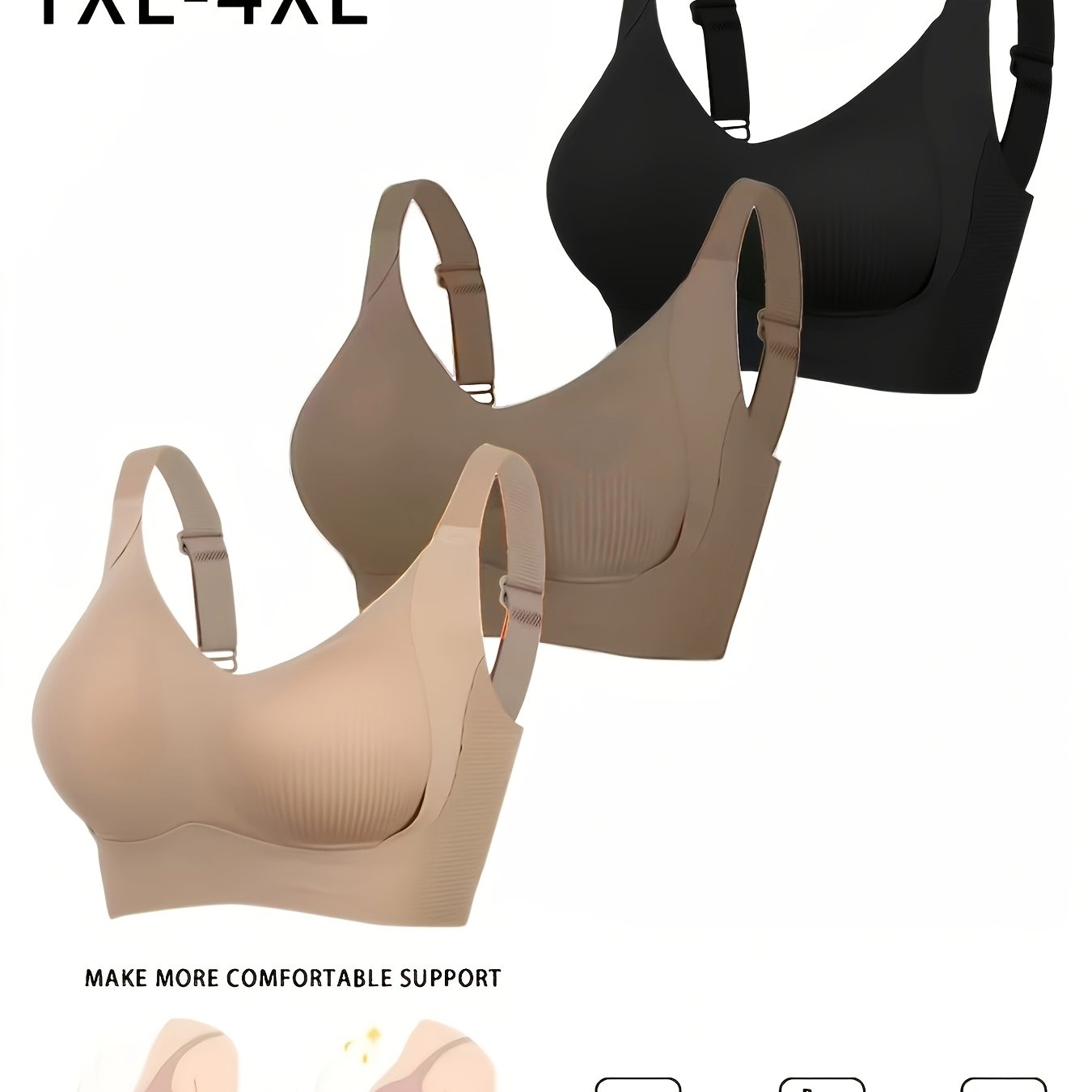 TEMU 3 pezzi Reggiseno taglie forti regolabile adesivo a , lingerie taglie forti da donna traspirante a , a Reggiseno taglie forti senza