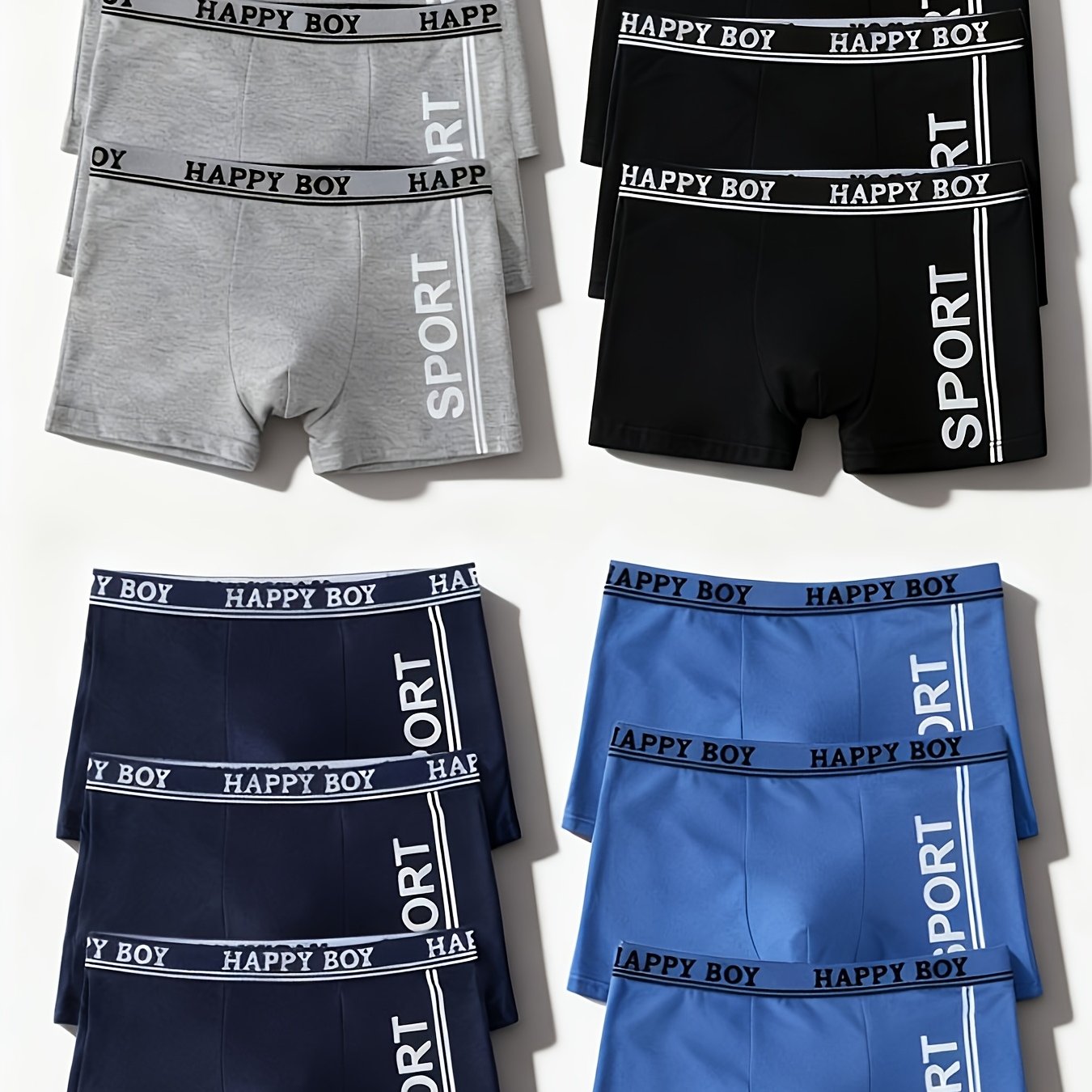 12pcs Boys' Athletic Boxer Briefs Shorts Medium Big Kids' Boxer Shorts Soft And Comfortable Elastic Underwear Breathable Underwear