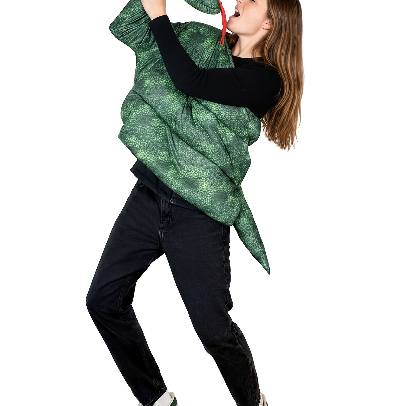 TEMU Python Print Top Cosplay Costume, Random , Halloween Horror Green Snake Performance Outfit, Fits All, Women's Holiday Party Attire