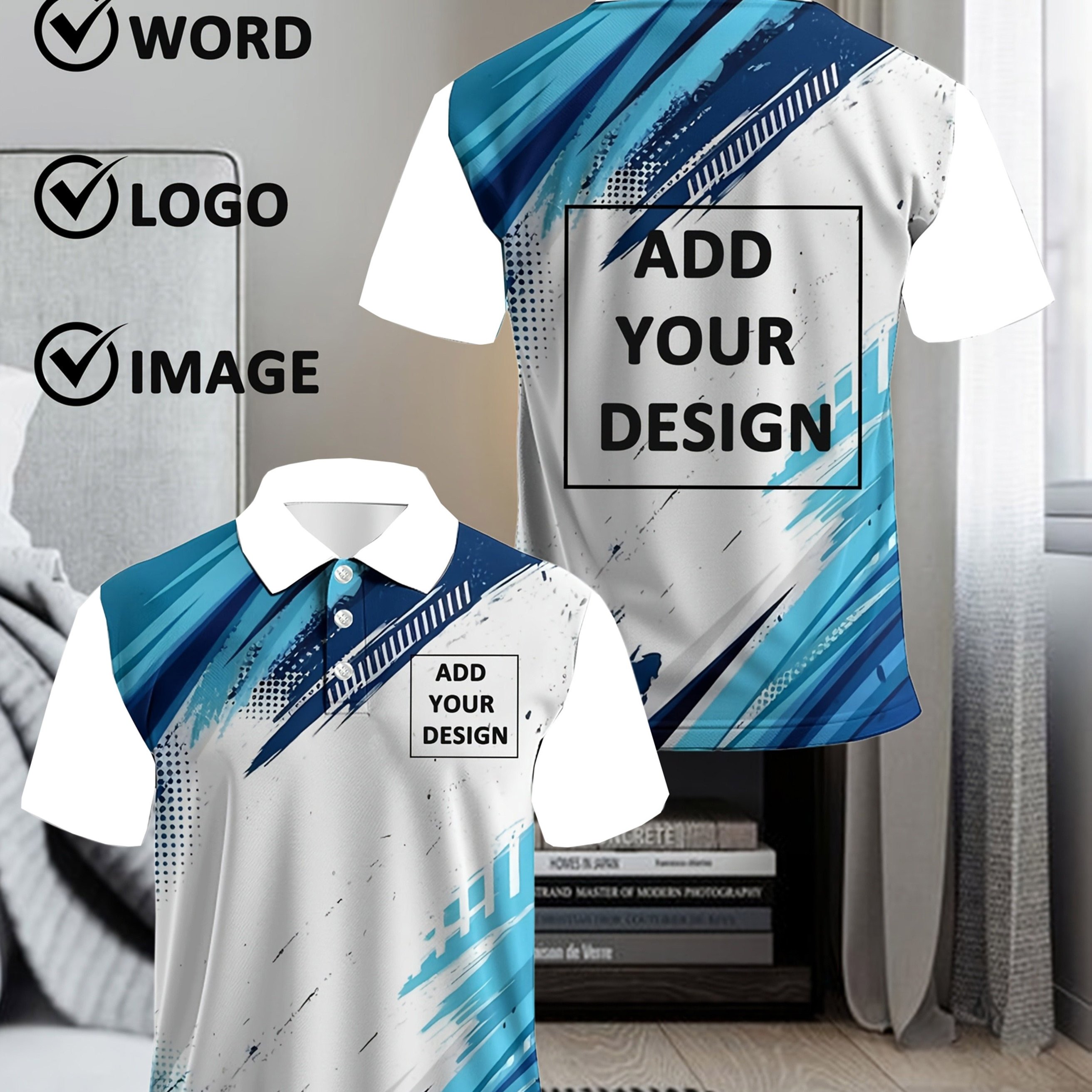 TEMU Plus Size Men's Sports Shirt - Custom Logo/text/icon/photo, Heat Transfer Printing Process, Summer Men's Shirt, Casual And Fashionable, Lapel