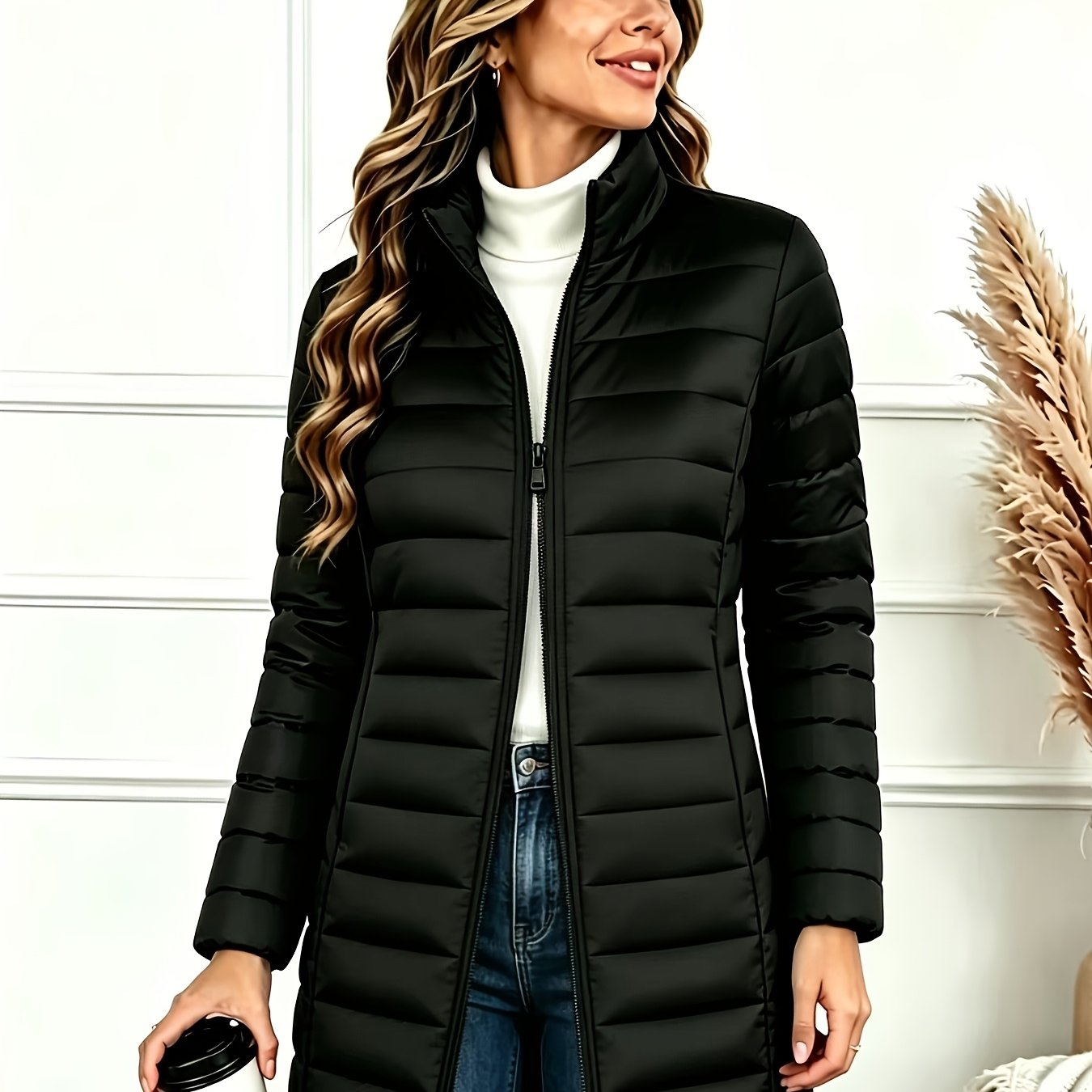 TEMU Women's Long Sleeve Autumn Lightweight Double-zip Jacket - Women's Long Coat - Stand Collar Warm Top - 2026 New Style Jacket - Fall Winter