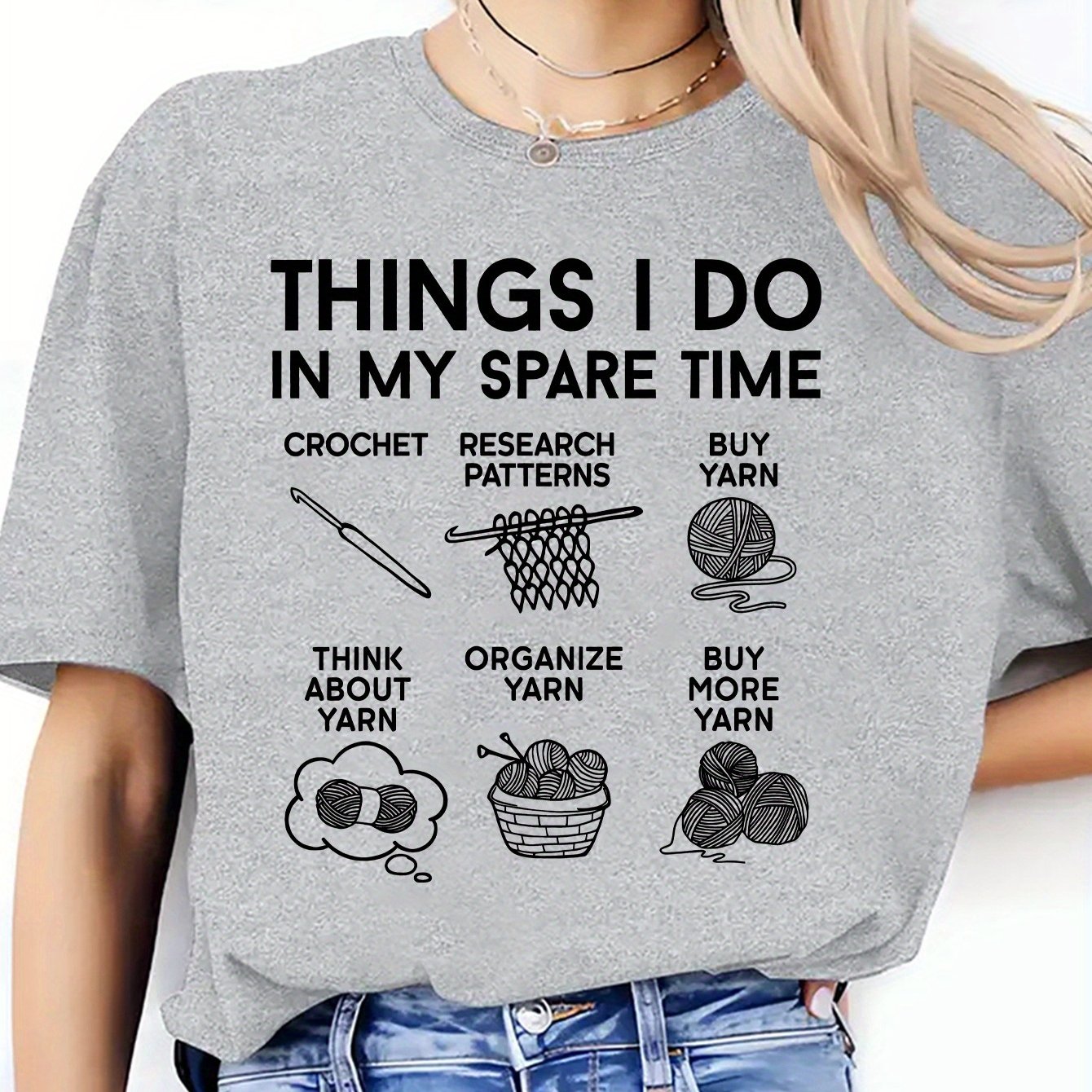 TEMU Funny Handmade Mom T-shirts, Crochet Printed T-shirts, Gifts For Grandma, T-shirts For Crochet Lovers, Group T-shirts For Crochet Lovers