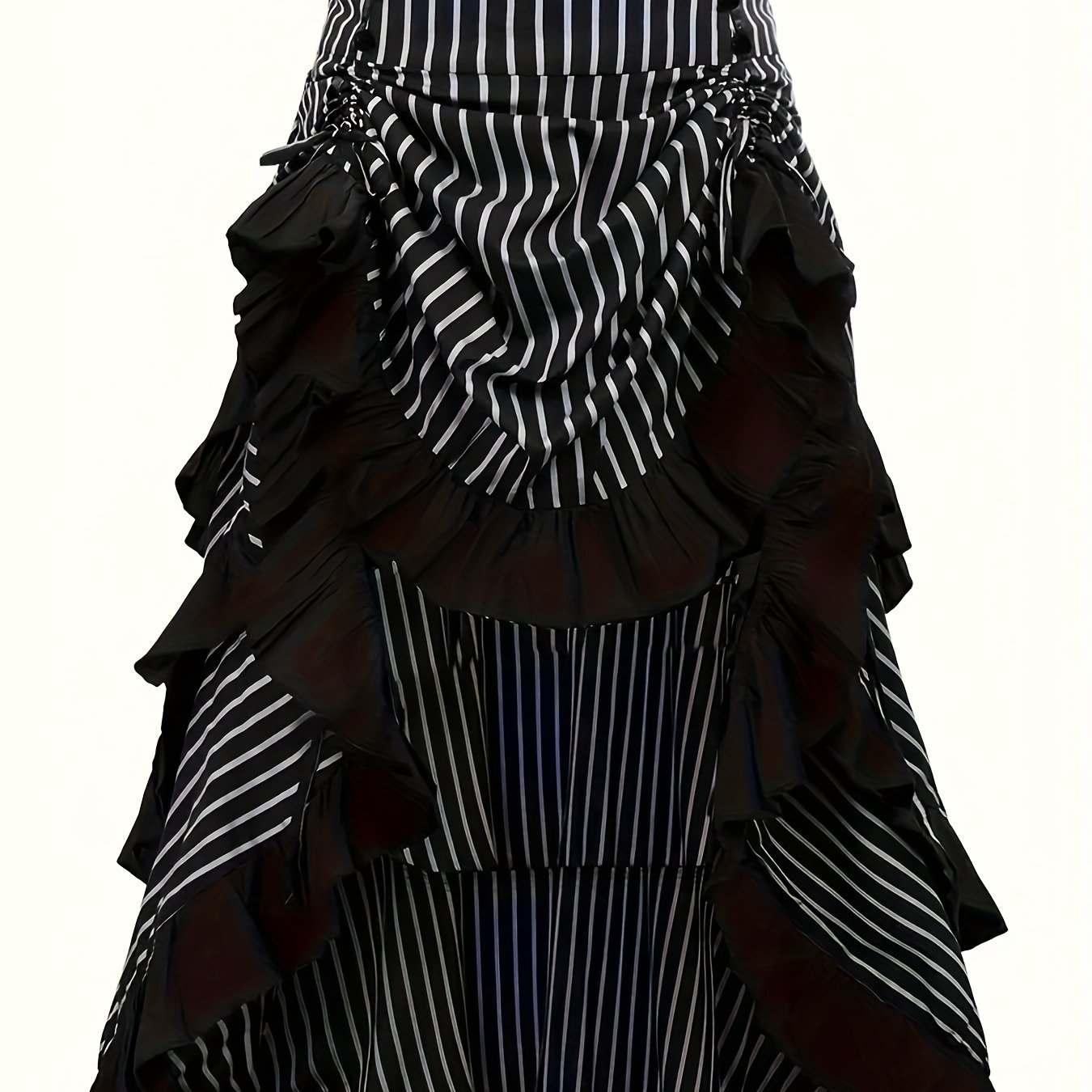 TEMU Striped Ruffle Drawstring Asymmetrical Skirt