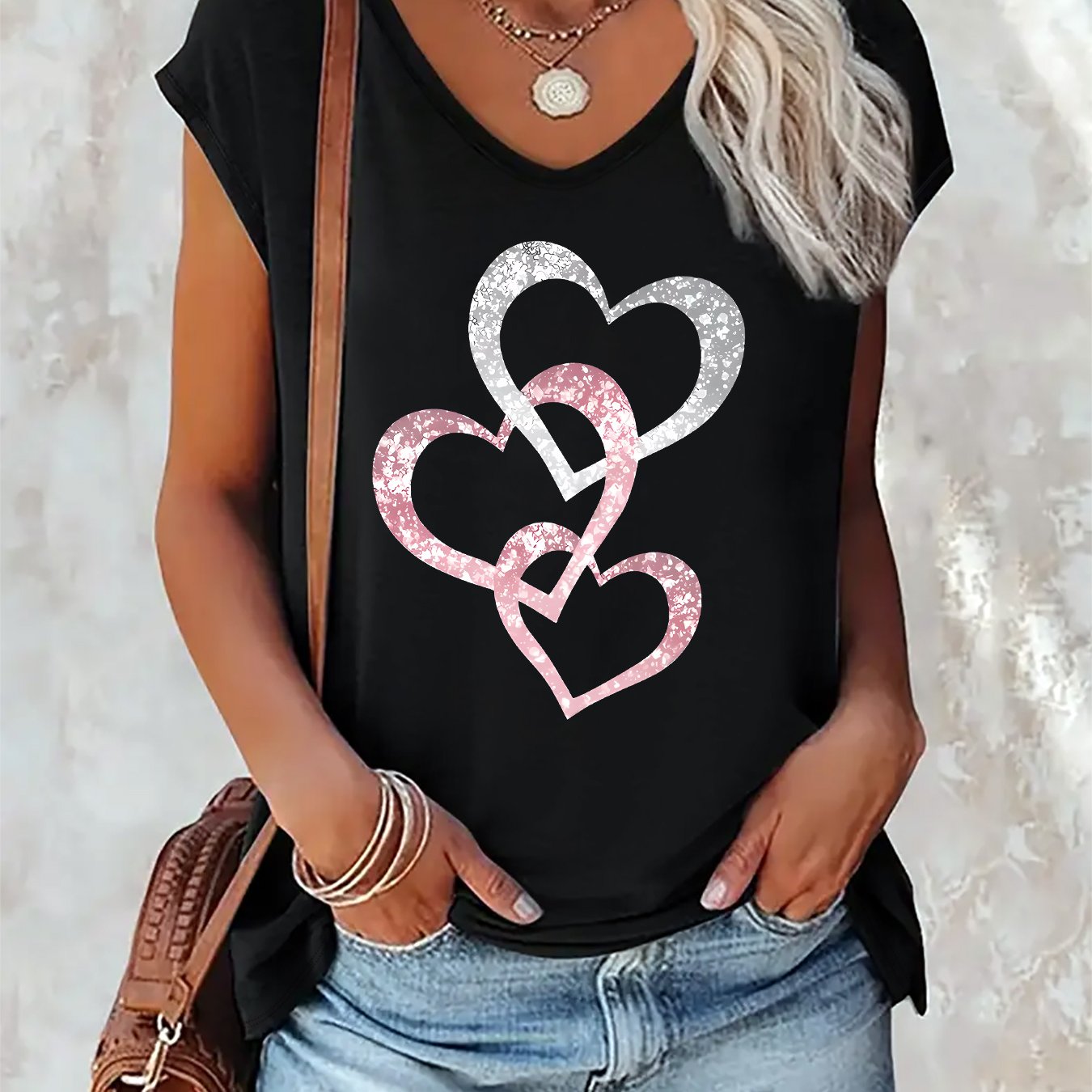 TEMU Chaleco sin elegante con cuello en V para mujer - de tejido fácil de , lavable a máquina, con un estampado de moda y elegante - Ideal para
