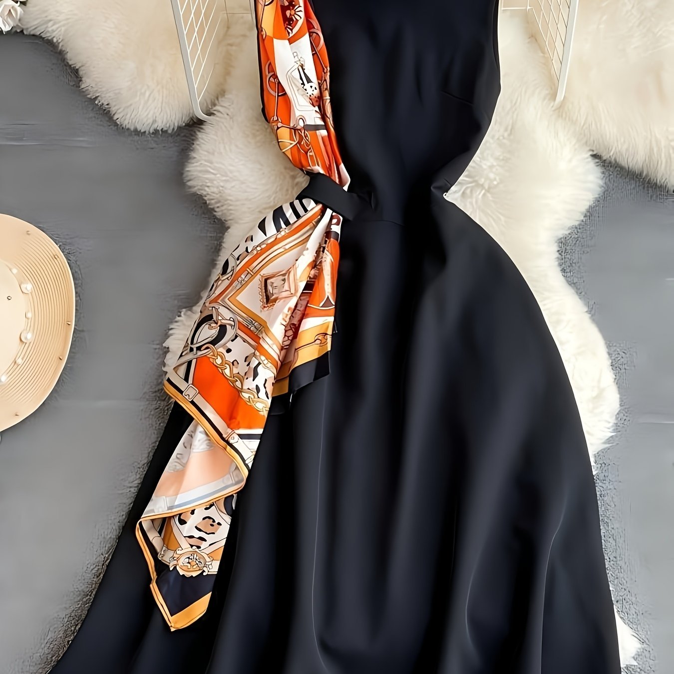E-shop Retro Ärmelloses Kleid mit Rundhalsausschnitt und A-Linie, elegant [ von Nian Nian]