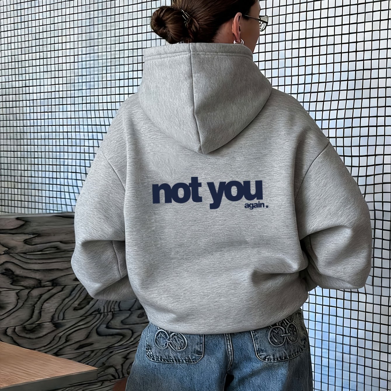 TEMU 1pc Women's Spring Autumn Winter Fleece Warm Hooded Sweatshirt, Easy Low-key Casual All-match Trendy Letter Print, With Lazy Relaxed Atmosphere,